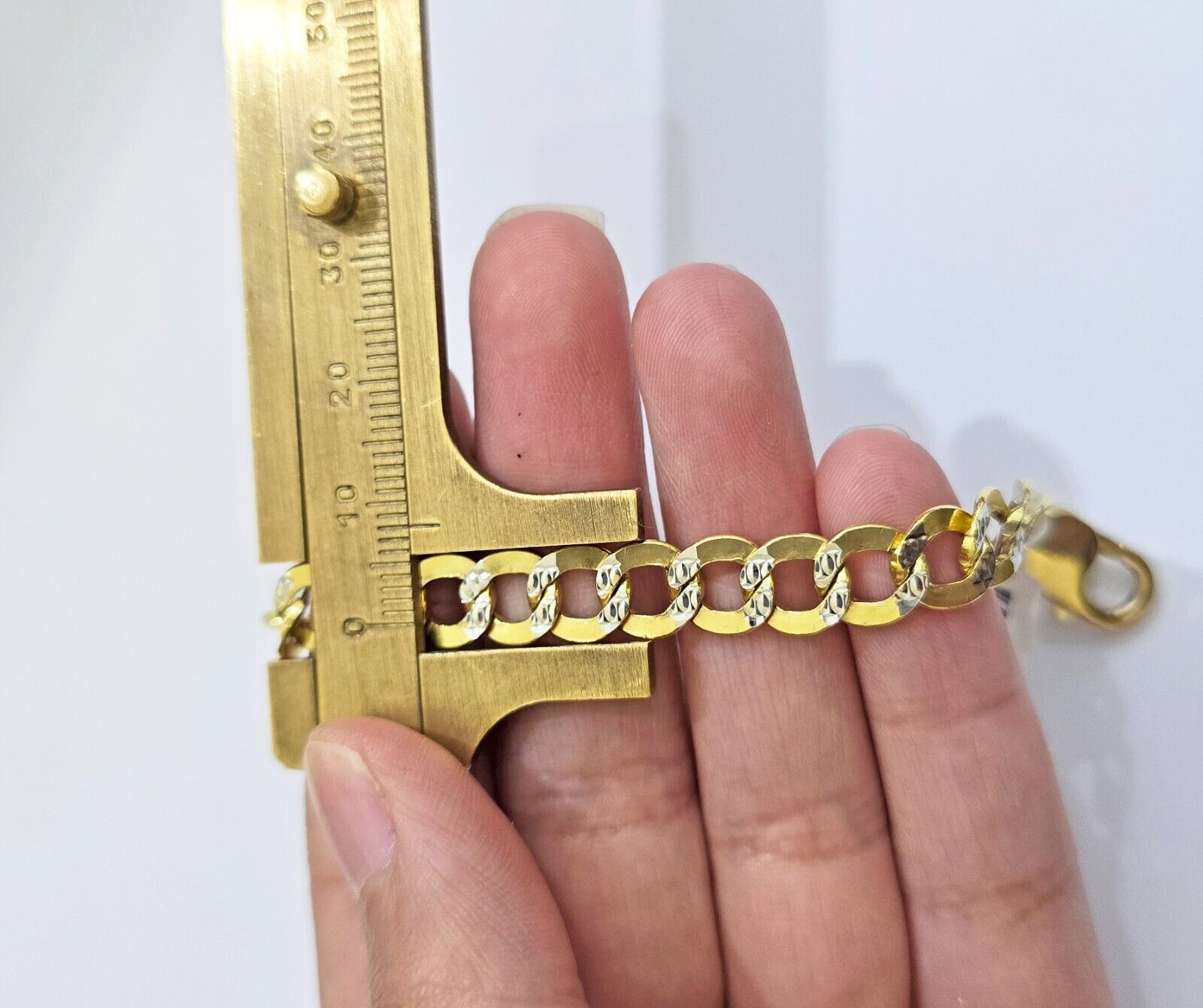 Real 10k Yellow Gold Bracelet Cuban Curb link 8mm 8 Inch Two - tone Cut SOLID mens - GoldenlinQ