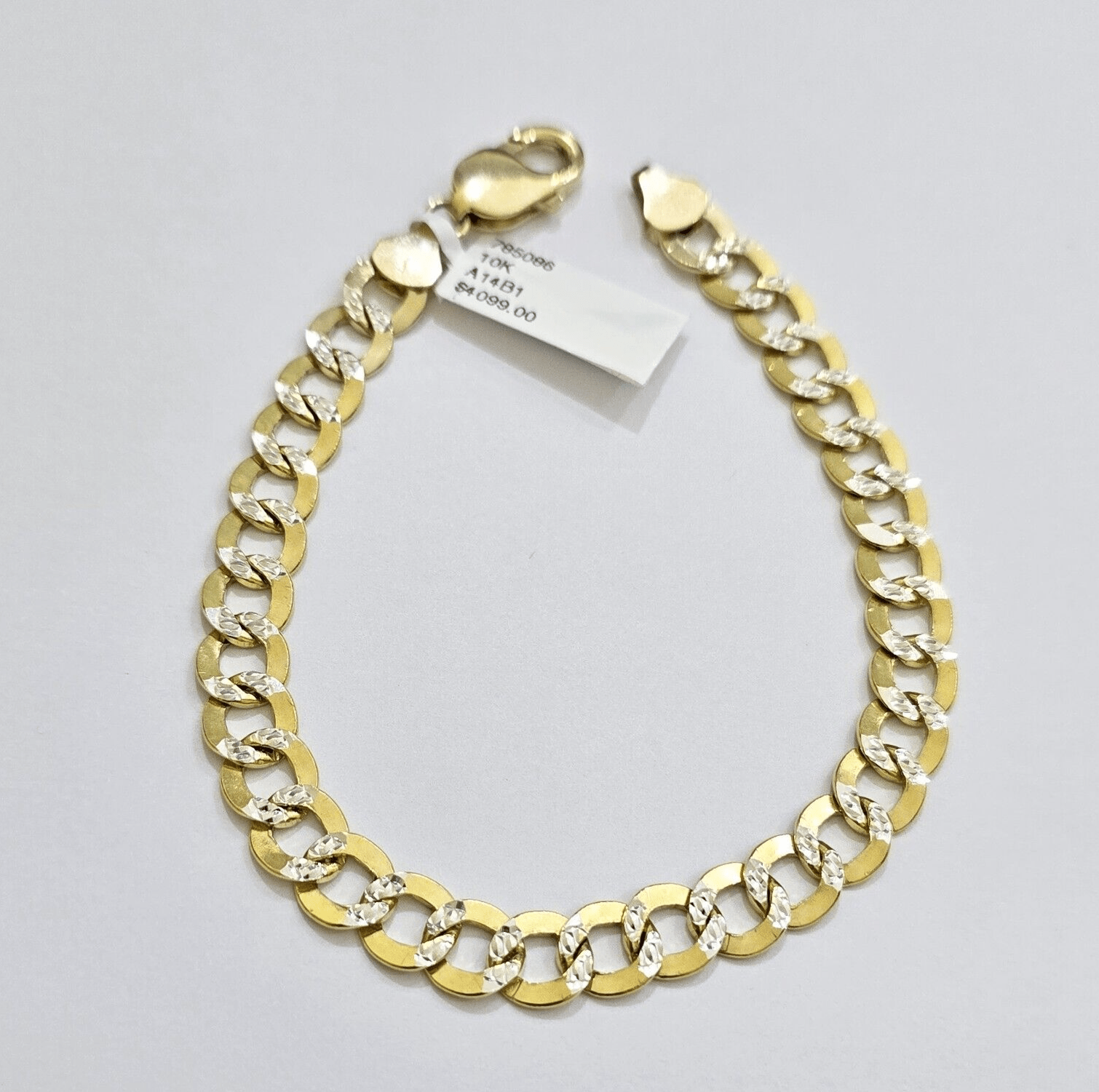 Real 10k Yellow Gold Bracelet Cuban Curb link 8mm 8 Inch Two - tone Cut SOLID mens - GoldenlinQ