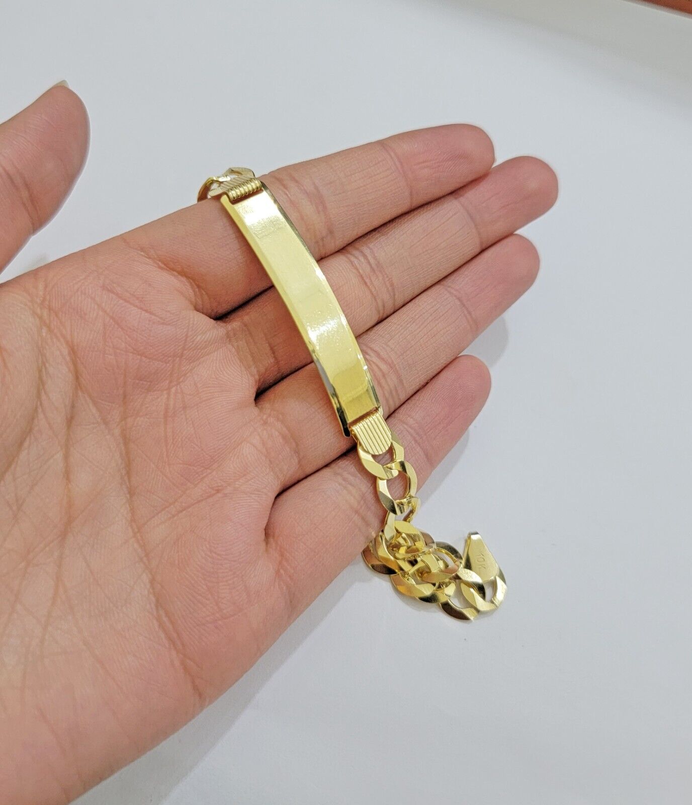 Real 10k Yellow Gold Bracelet ID Cuban Curb Link 9 mm 8.5 Inch Name Plate SOLID - GoldenlinQ