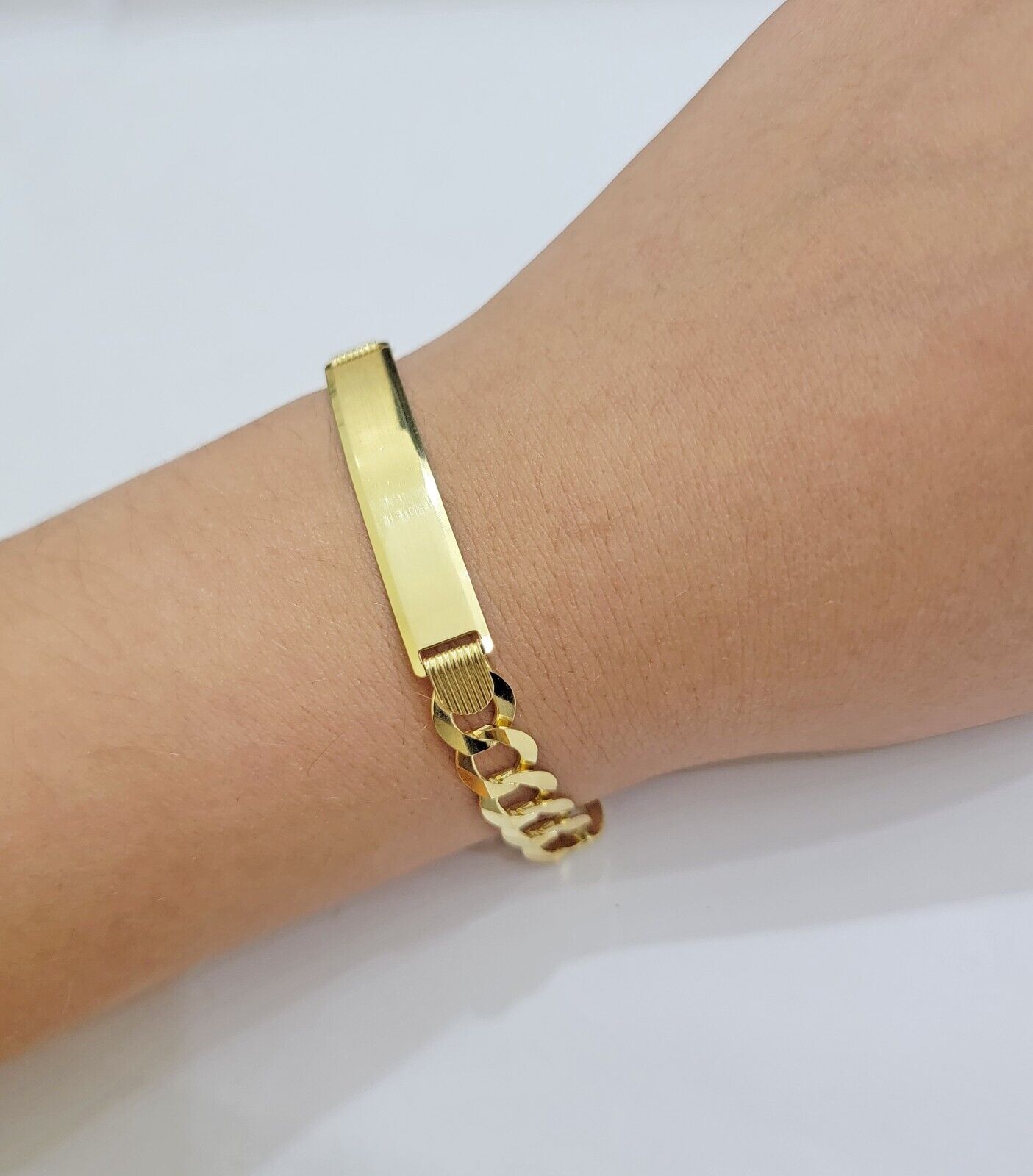 Real 10k Yellow Gold Bracelet ID Cuban Curb Link 9 mm 8.5 Inch Name Plate SOLID - GoldenlinQ