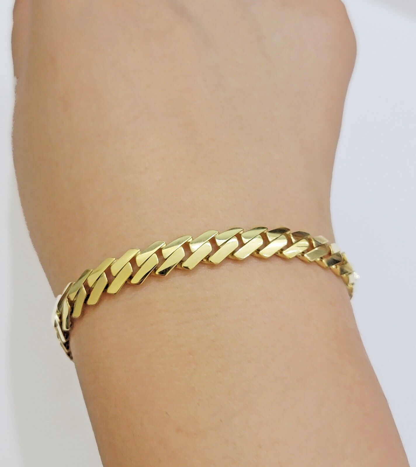Real 10k Yellow Gold Bracelet Ladies 7.25 Inch 7mm Royal Monaco Cuban Link Women - GoldenlinQ
