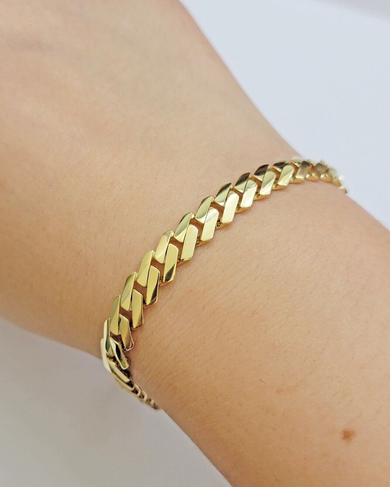Real 10k Yellow Gold Bracelet Ladies 7.25 Inch 7mm Royal Monaco Cuban Link Women - GoldenlinQ