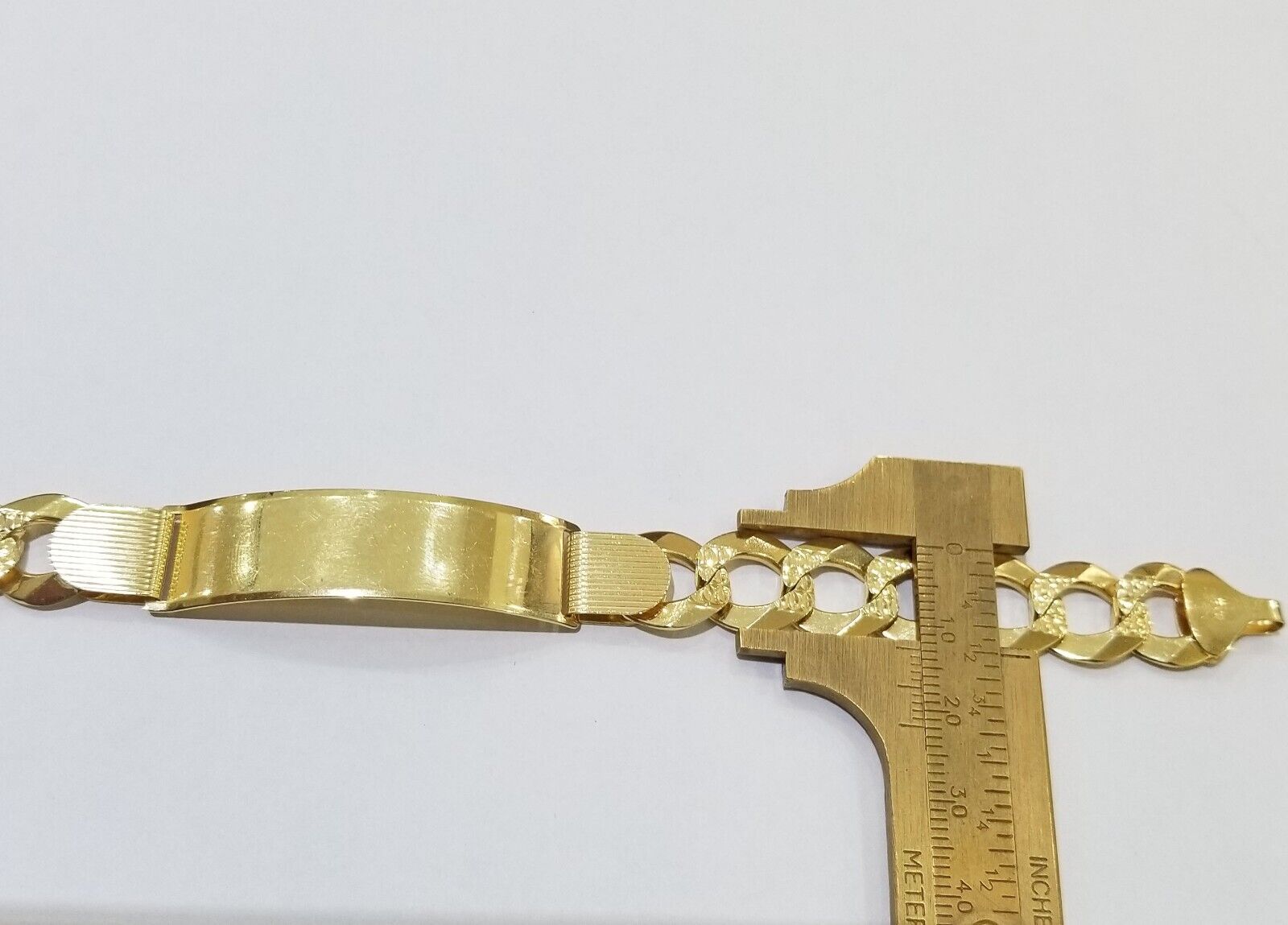 Real 10k Yellow Gold Bracelet Mens Cuban curb Link ID Name Plate Solid 13mm 9" - GoldenlinQ