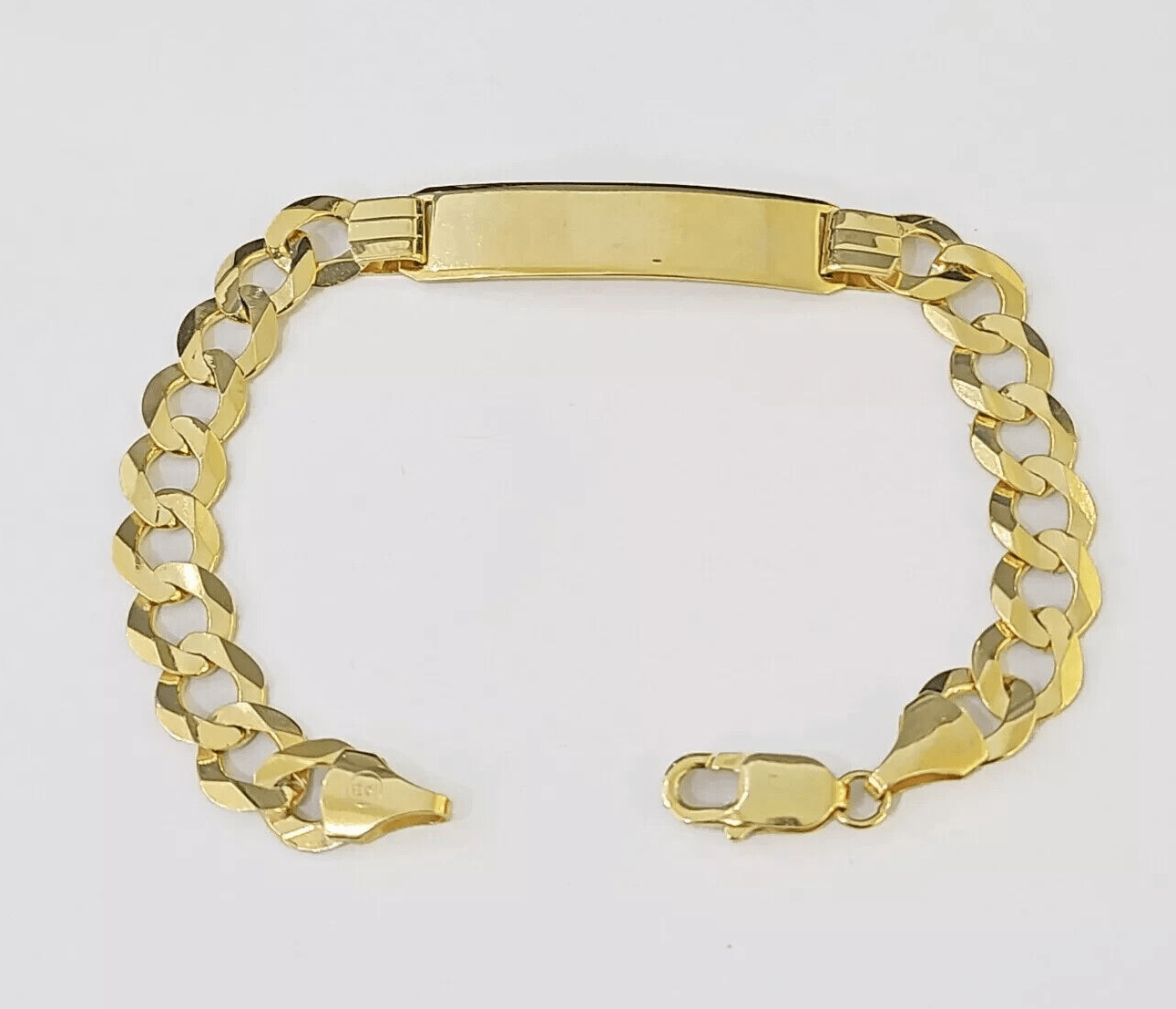 Real 10k Yellow Gold Bracelet Mens Cuban curb Link ID Name Plate Solid 13mm 9" - GoldenlinQ