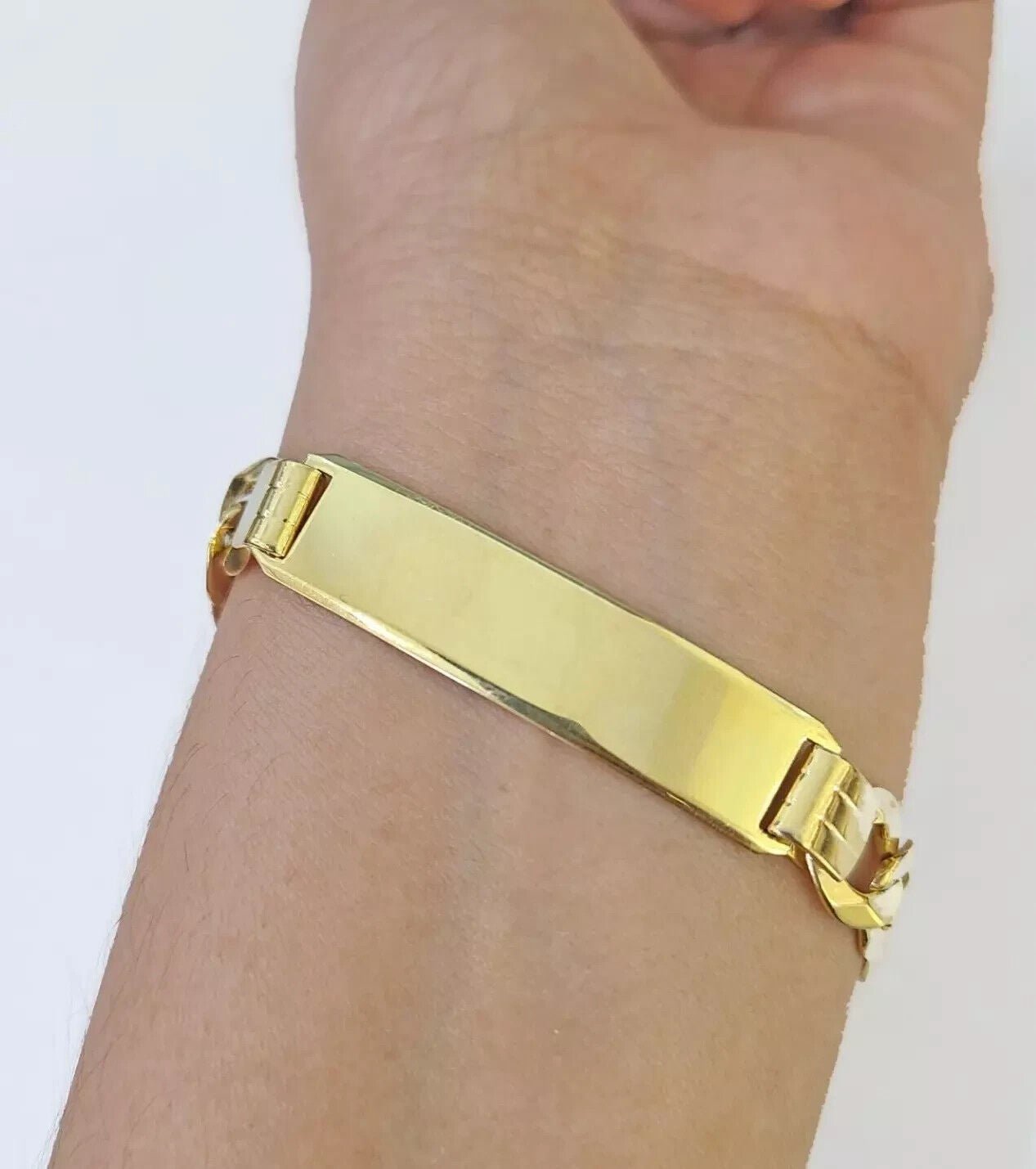 Real 10k Yellow Gold Bracelet Mens Cuban curb Link ID Name Plate Solid 13mm 9" - GoldenlinQ