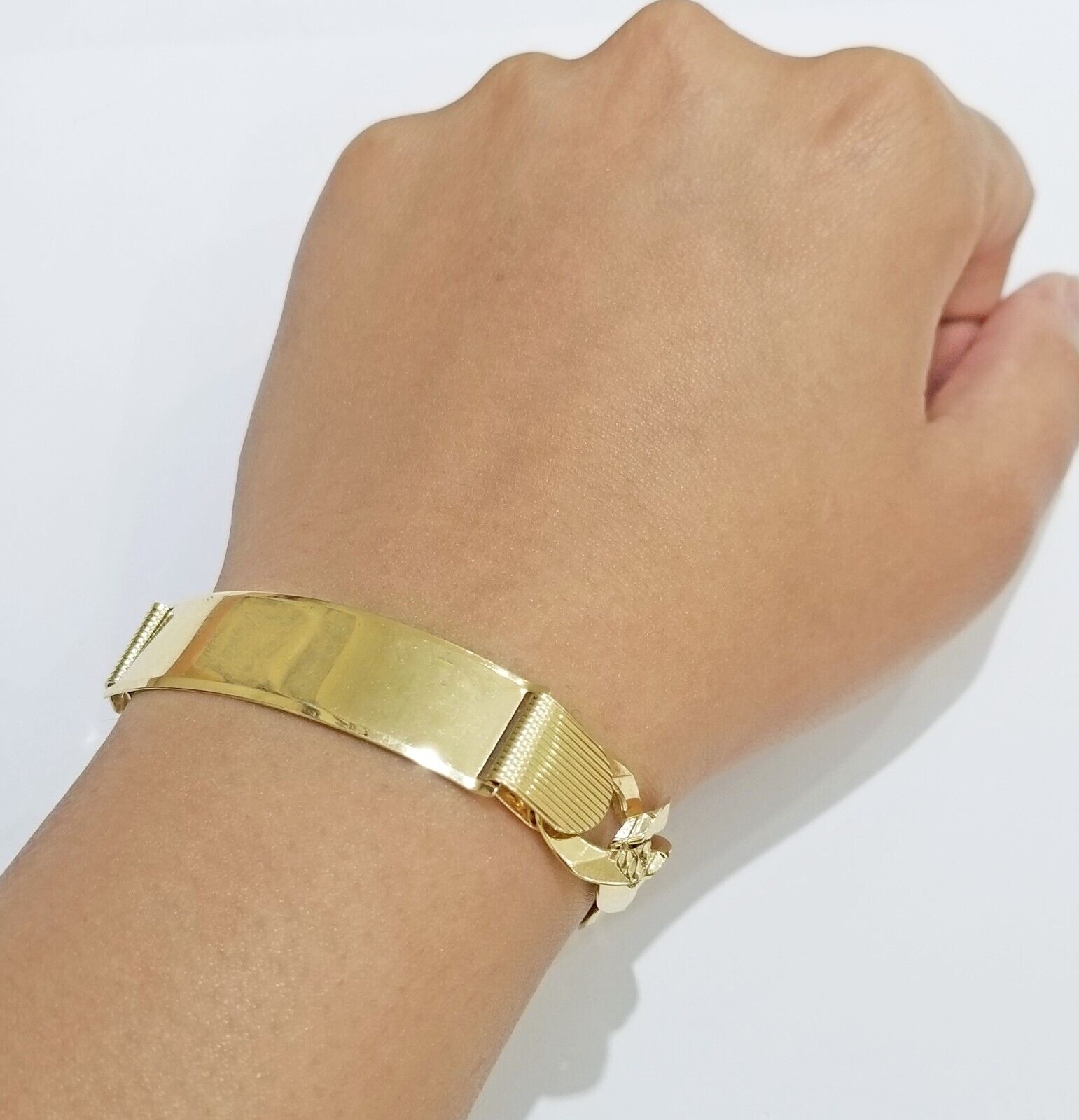 Real 10k Yellow Gold Bracelet Mens Cuban curb Link ID Name Plate Solid 13mm 9" - GoldenlinQ