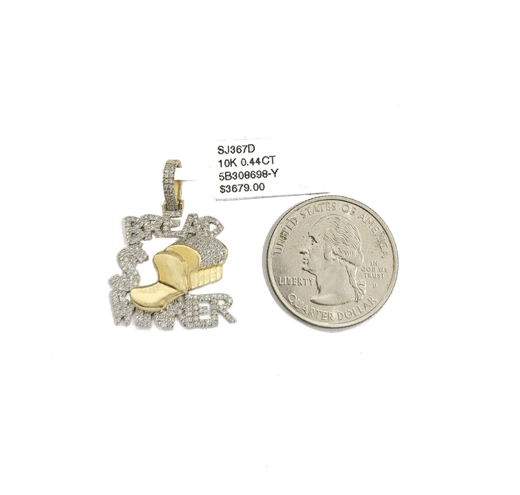 Real 10k Yellow Gold Bread Winner Diamond 0.44CT Charm Pendant 10kt for Chain - GoldenlinQ