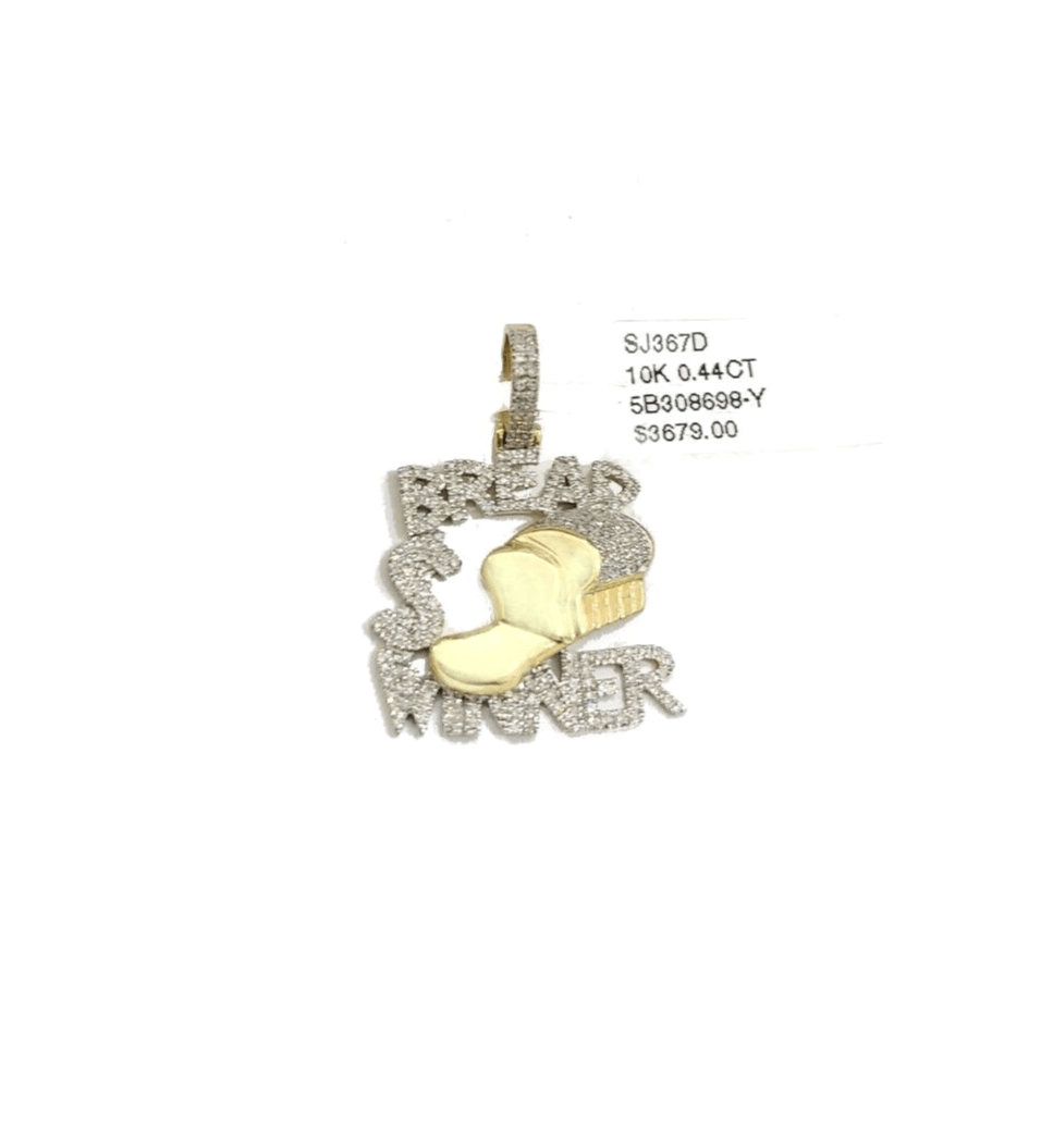 Real 10k Yellow Gold Bread Winner Diamond 0.44CT Charm Pendant 10kt for Chain - GoldenlinQ