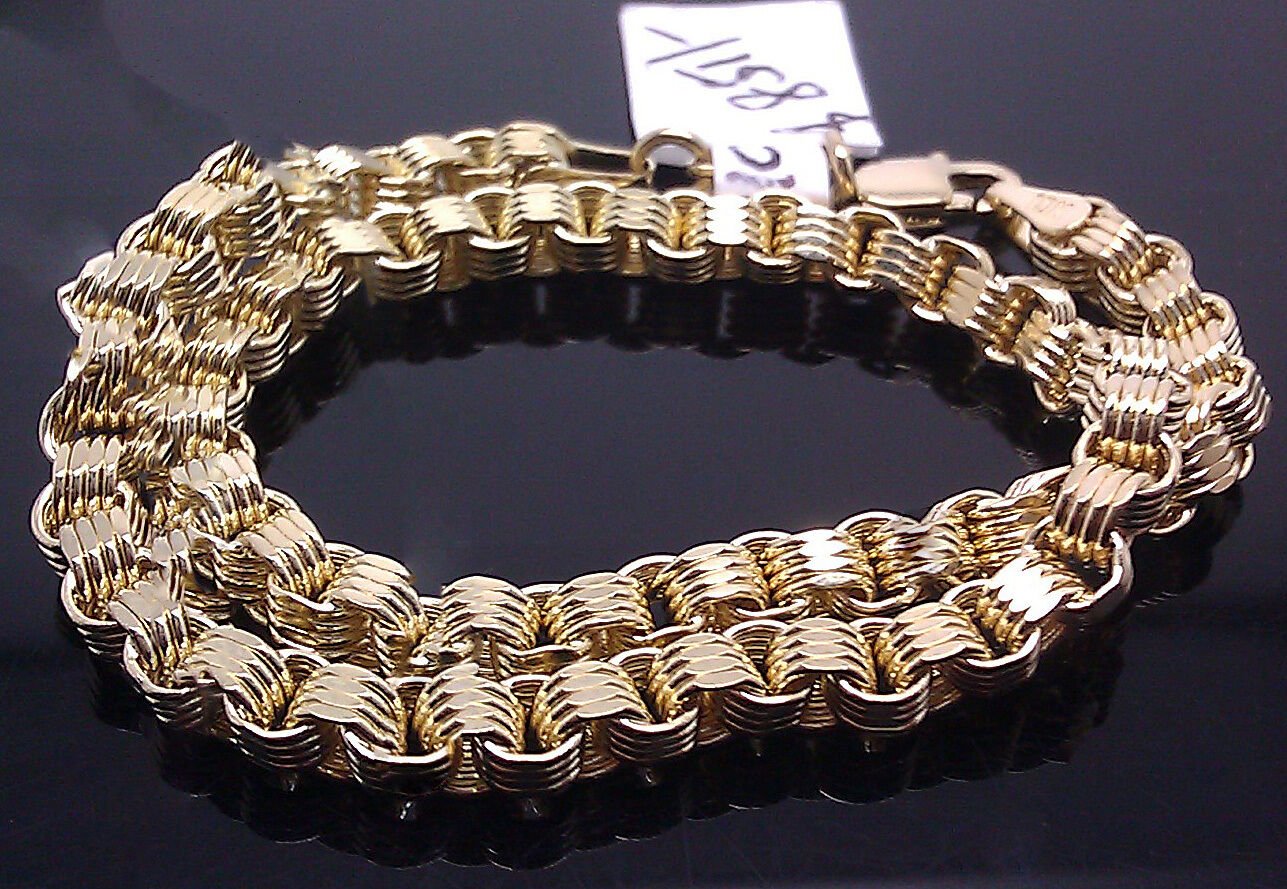 REAL 10k Yellow Gold Byzantine Bracelet Men Women 7.5" Inch - GoldenlinQ