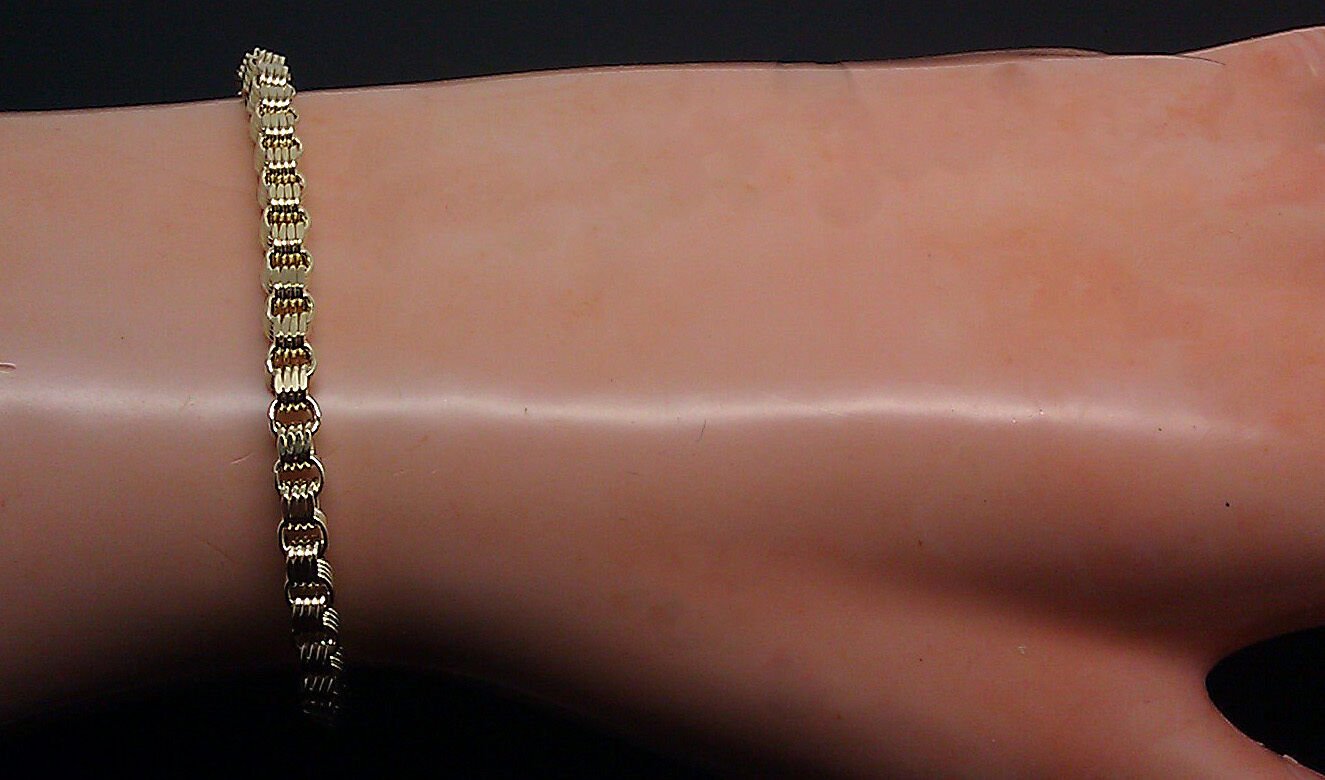 REAL 10k Yellow Gold Byzantine Bracelet Men Women 7.5" Inch - GoldenlinQ
