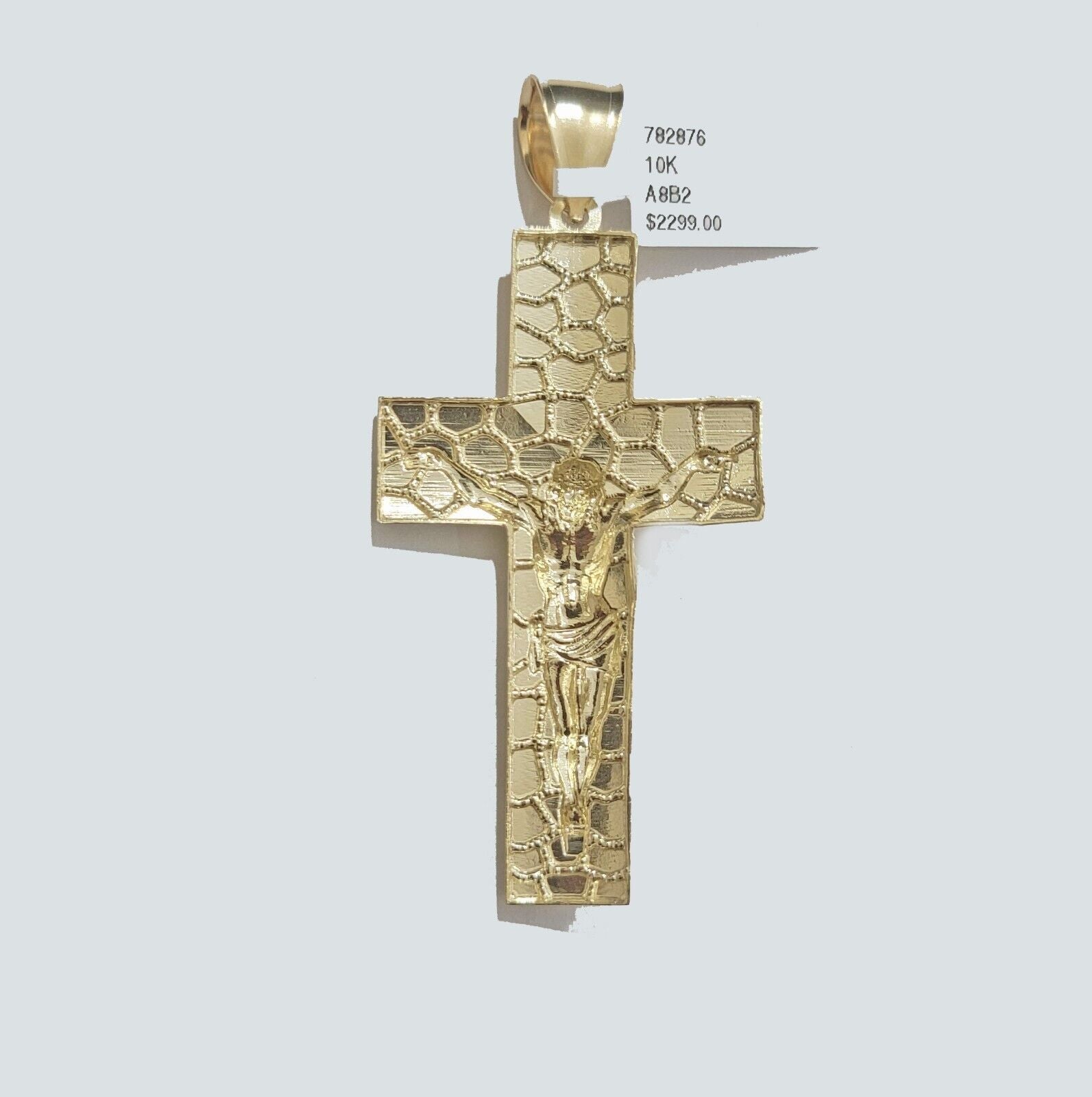 Real 10k Yellow Gold Byzantine Chain Nugget Cross Charm Pendant Necklace SETS - GoldenlinQ
