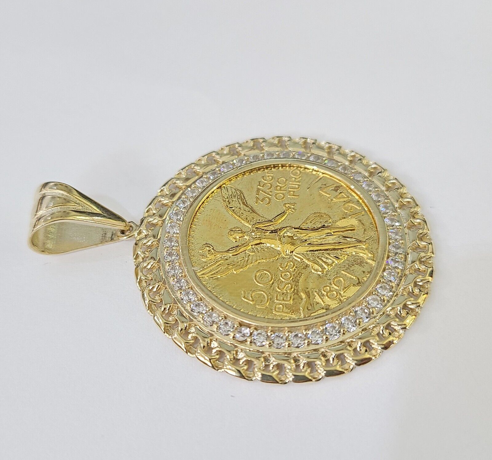REAL 10k Yellow Gold Centenario - Style Coin Charm 50 Pesos 1947 Mexican Pendant - GoldenlinQ