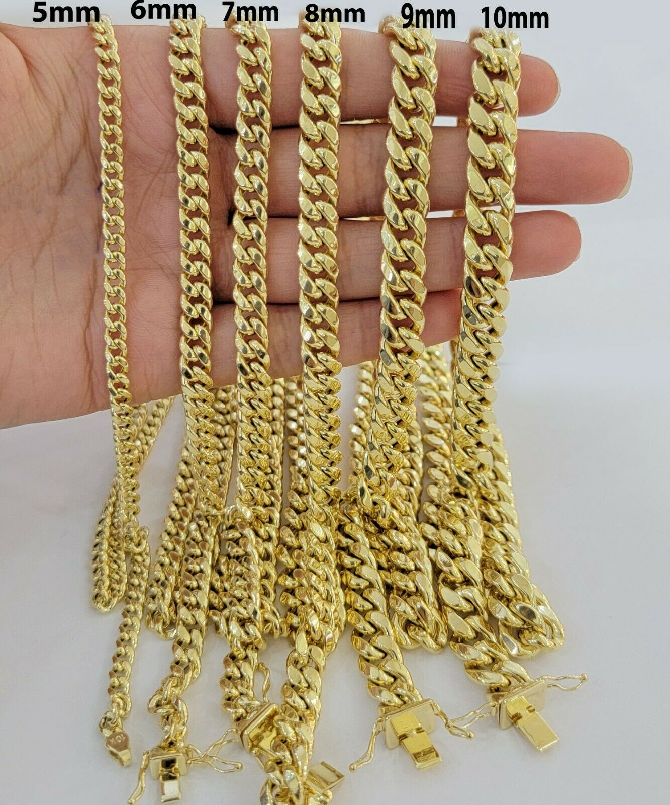 Real 10k Yellow Gold chain Bracelet 5mm - 10mm Miami Cuban Link Necklace 8" - 30" - GoldenlinQ
