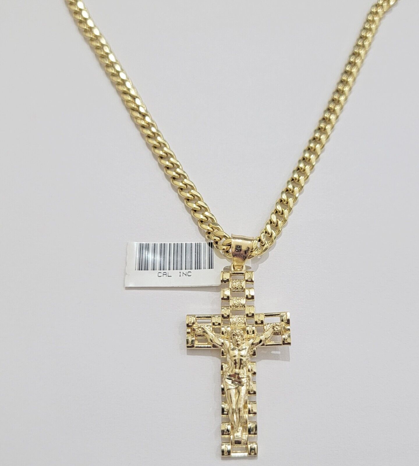 REAL 10k Yellow Gold Chain Cross Pendant Set Miami Cuban link Necklace 5mm 18 - 28 - GoldenlinQ