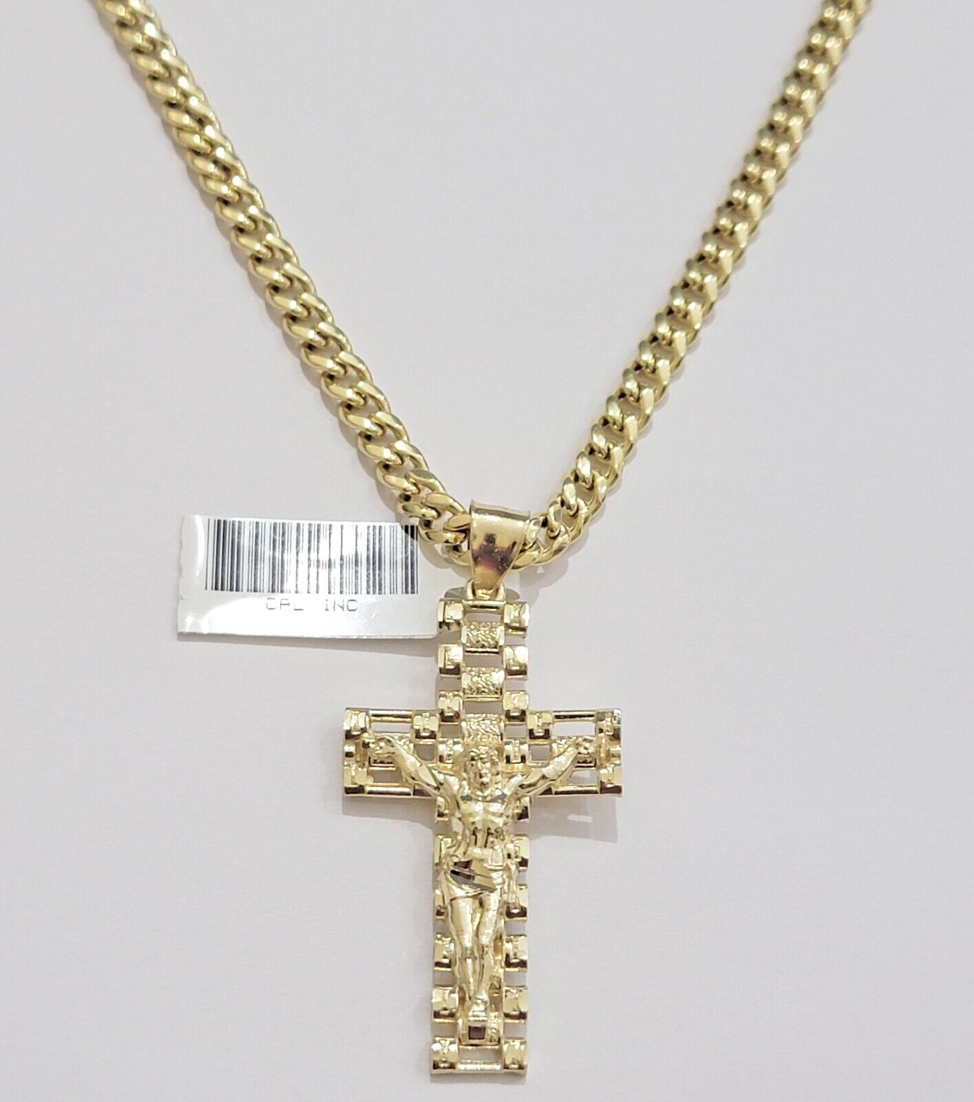 REAL 10k Yellow Gold Chain Cross Pendant Set Miami Cuban link Necklace 5mm 18 - 28 - GoldenlinQ