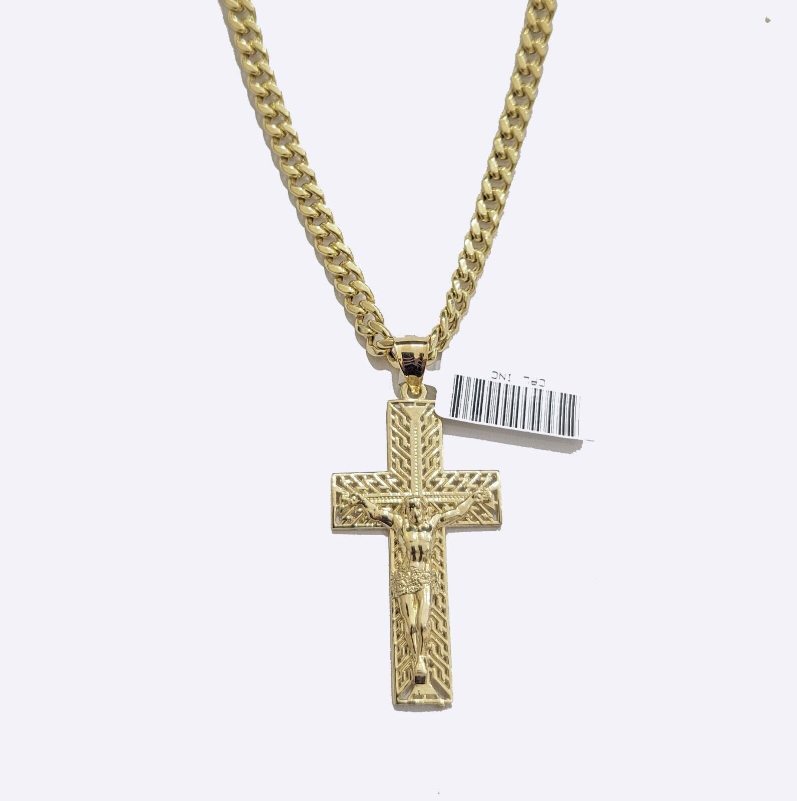 REAL 10k Yellow Gold Chain Cross Pendant Set Miami Cuban link Necklace 5mm 18 - 28 - GoldenlinQ