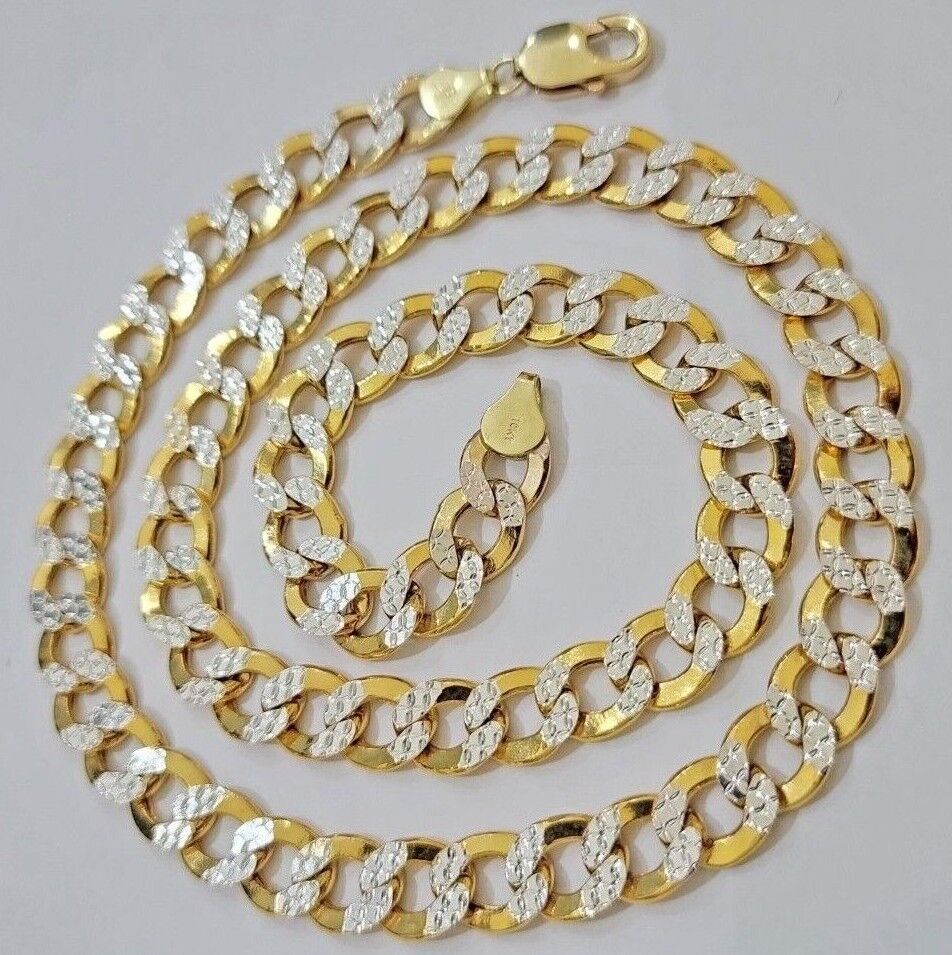 Real 10k Yellow Gold Chain Curb Link Necklace 10mm 18 - 30 Inch Diamond Cuts - GoldenlinQ