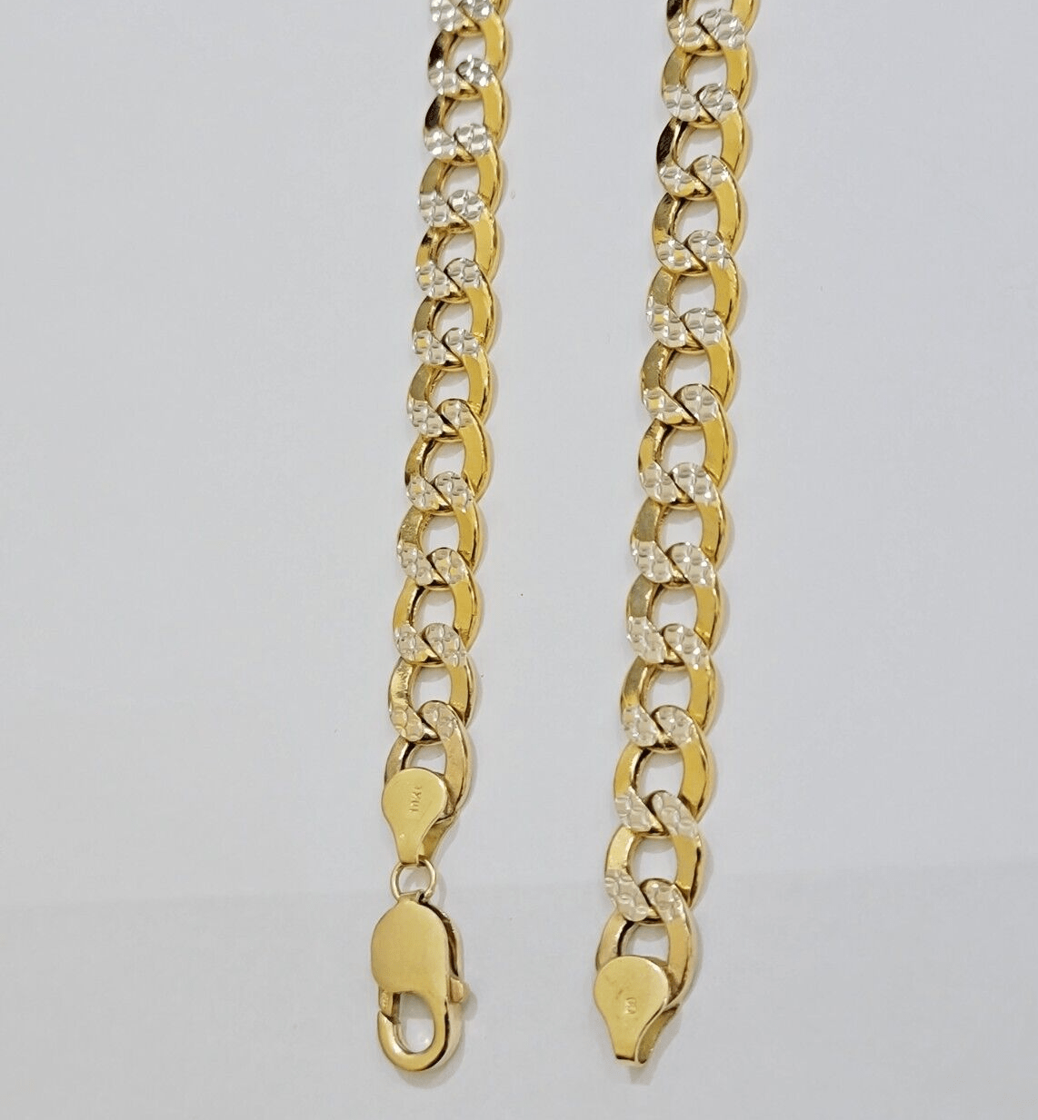 Real 10k Yellow Gold Chain Curb Link Necklace 10mm 24 Inch Diamond Cut Two - tone - GoldenlinQ
