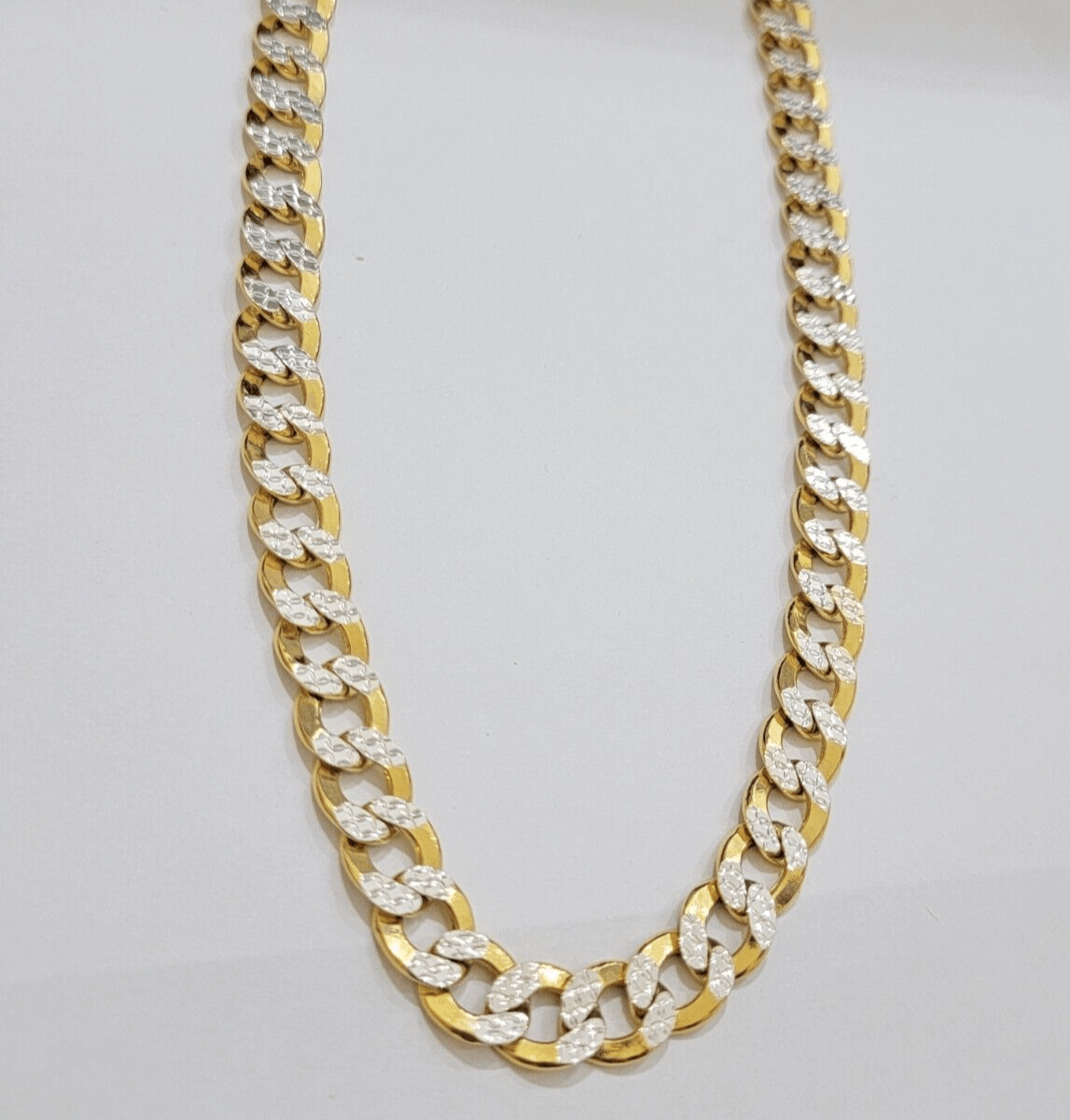 Real 10k Yellow Gold Chain Curb Link Necklace 10mm 24 Inch Diamond Cut Two - tone - GoldenlinQ