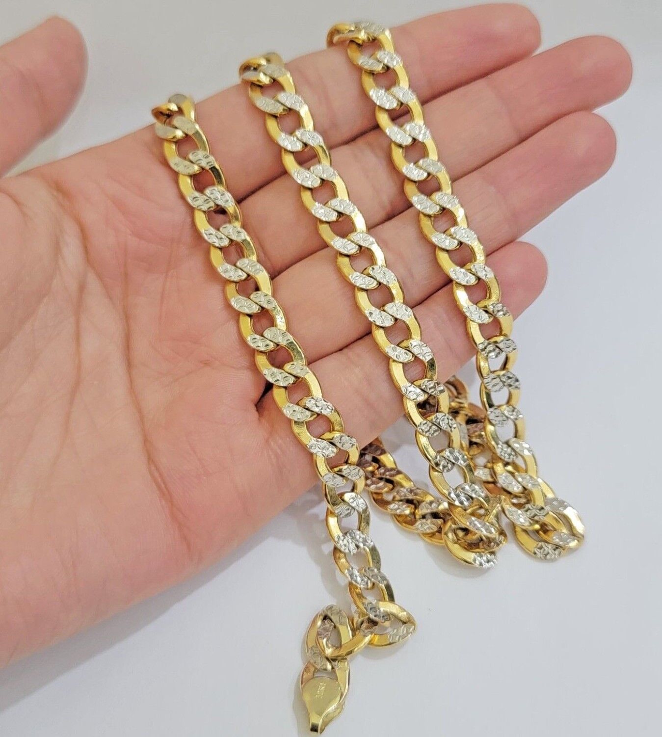 Real 10k Yellow Gold Chain Curb Link Necklace 8mm 18 - 30 Inch Diamond Cut Twotone - GoldenlinQ