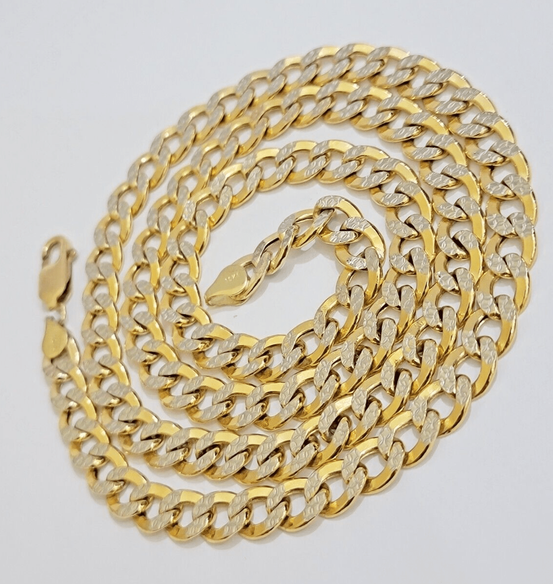 Real 10k Yellow Gold Chain Curb Link Necklace 8mm 18 Inch Diamond Cut Two - tone - GoldenlinQ