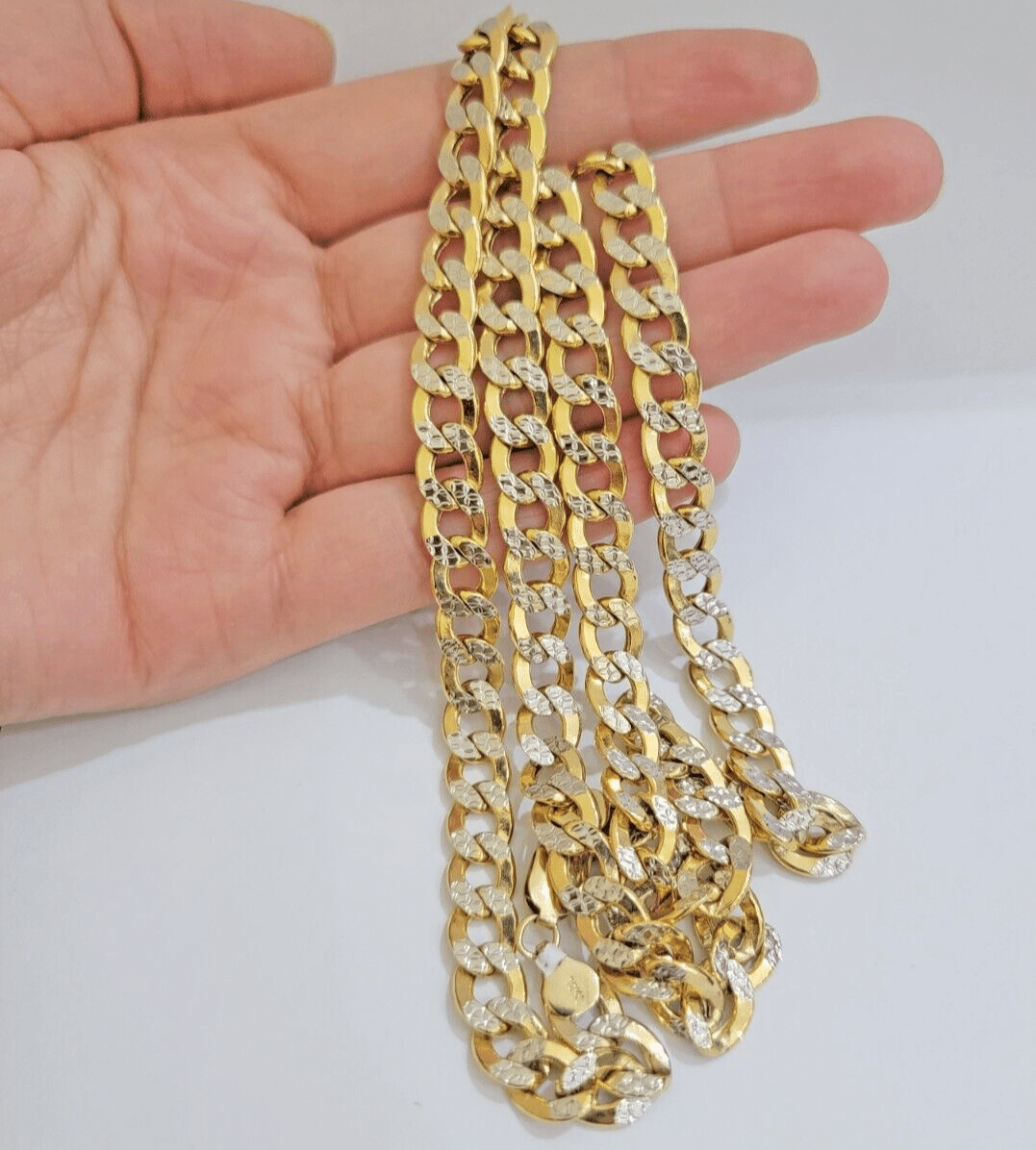 Real 10k Yellow Gold Chain Curb Link Necklace 8mm 22 Inch Diamond Cut Two - tone - GoldenlinQ