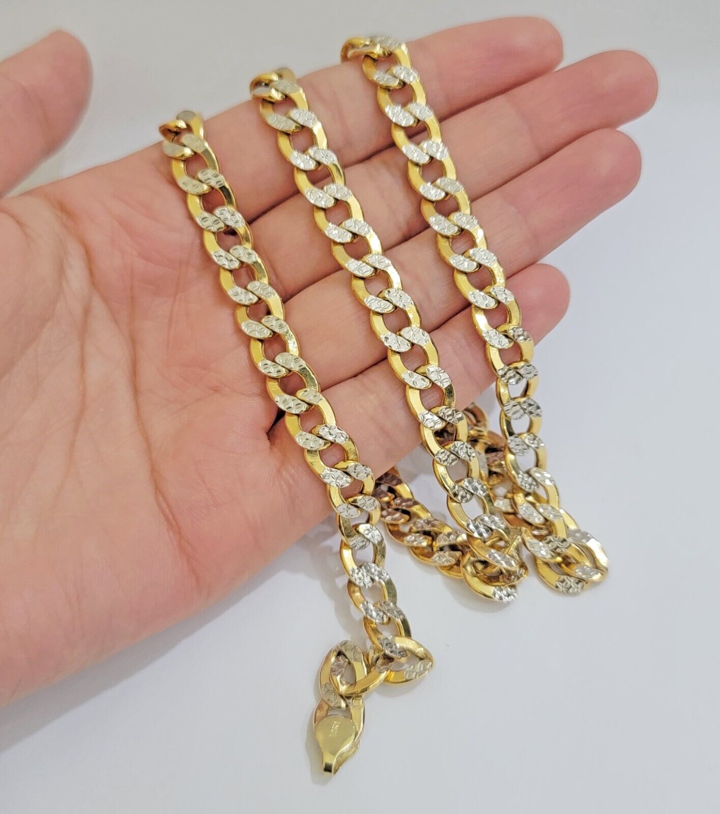 Real 10k Yellow Gold Chain Curb Link Necklace 8mm 24 Inch Diamond Cut Two - tone - GoldenlinQ