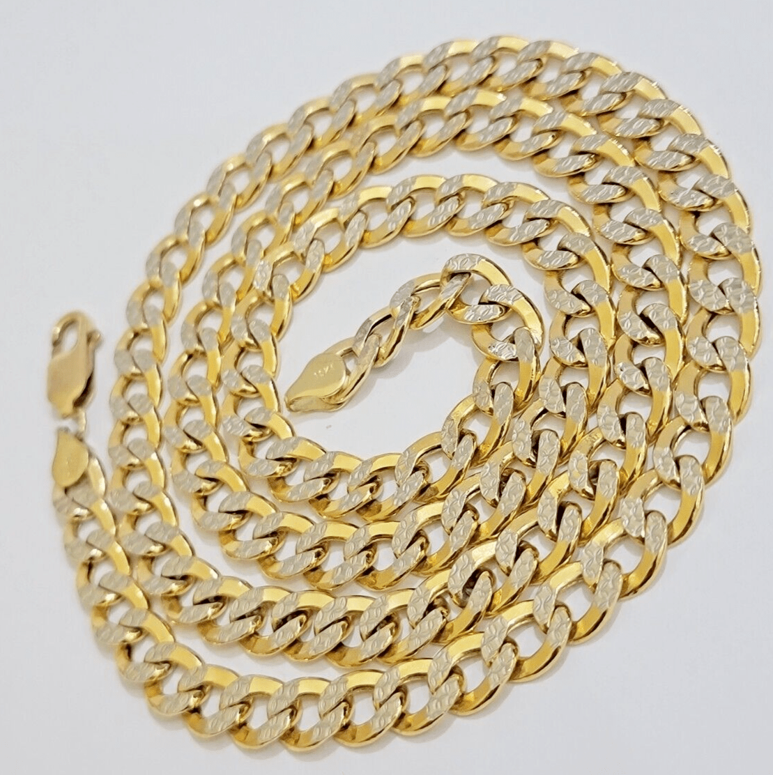 Real 10k Yellow Gold Chain Curb Link Necklace 8mm 24 Inch Diamond Cut Two - tone - GoldenlinQ