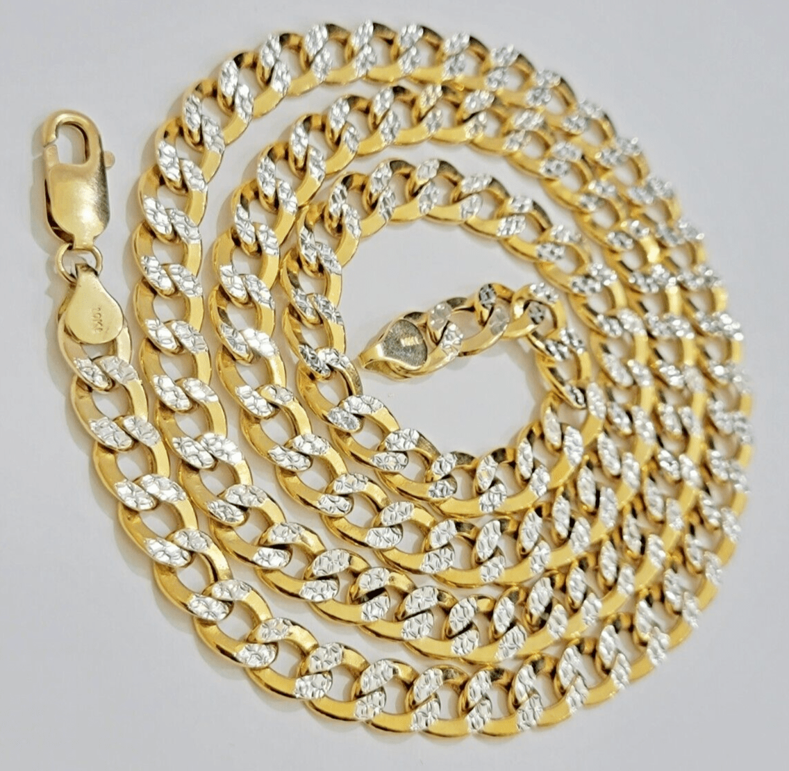 Real 10k Yellow Gold Chain Curb Link Necklace 8mm 26 Inch Diamond Cut Two - tone - GoldenlinQ