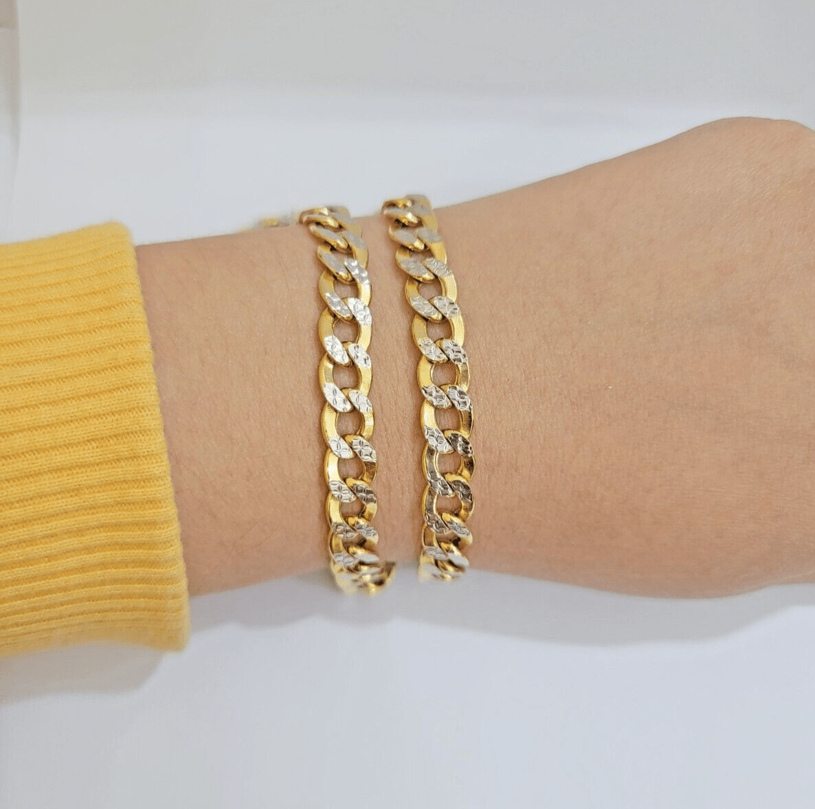 Real 10k Yellow Gold Chain Curb Link Necklace 8mm 26 Inch Diamond Cut Two - tone - GoldenlinQ