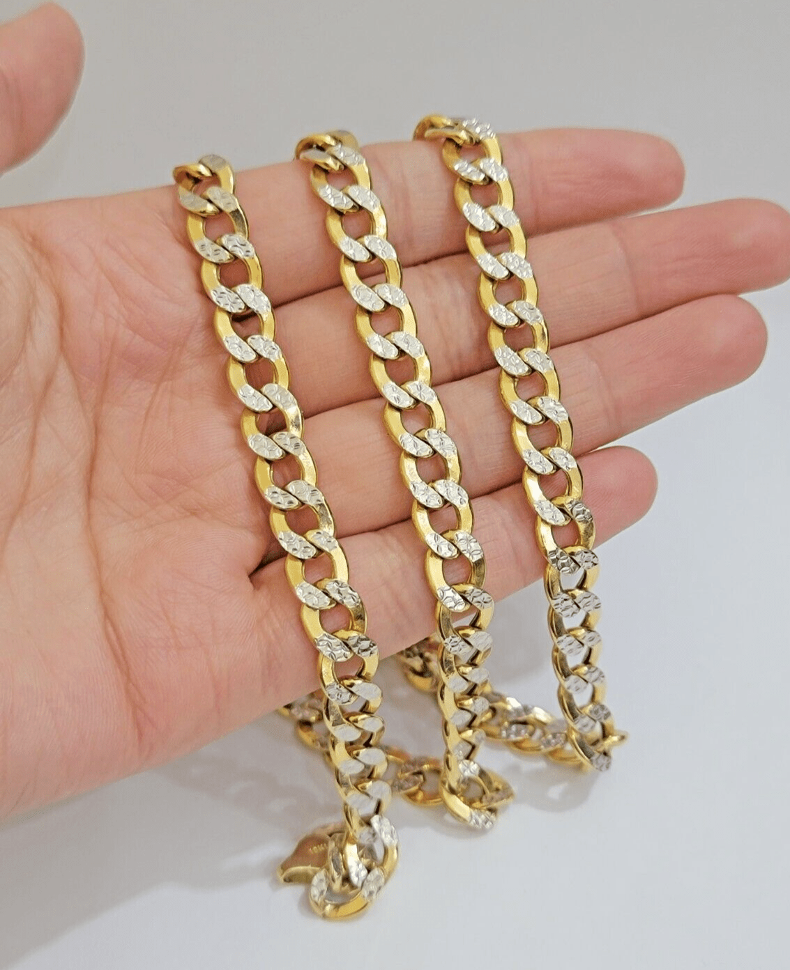 Real 10k Yellow Gold Chain Curb Link Necklace 8mm 28 Inch Diamond Cut Two - tone - GoldenlinQ