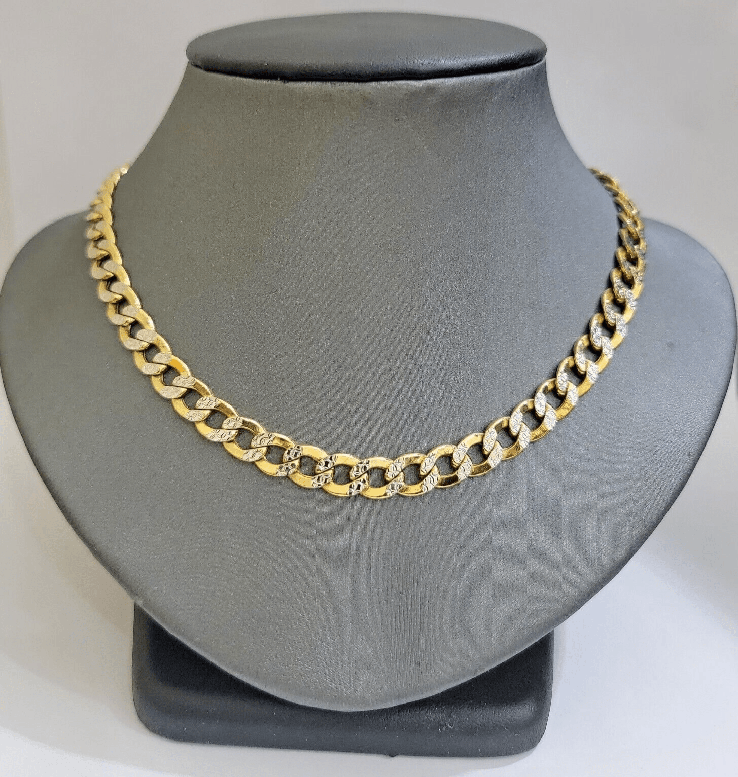 Real 10k Yellow Gold Chain Curb Link Necklace 8mm 28 Inch Diamond Cut Two - tone - GoldenlinQ