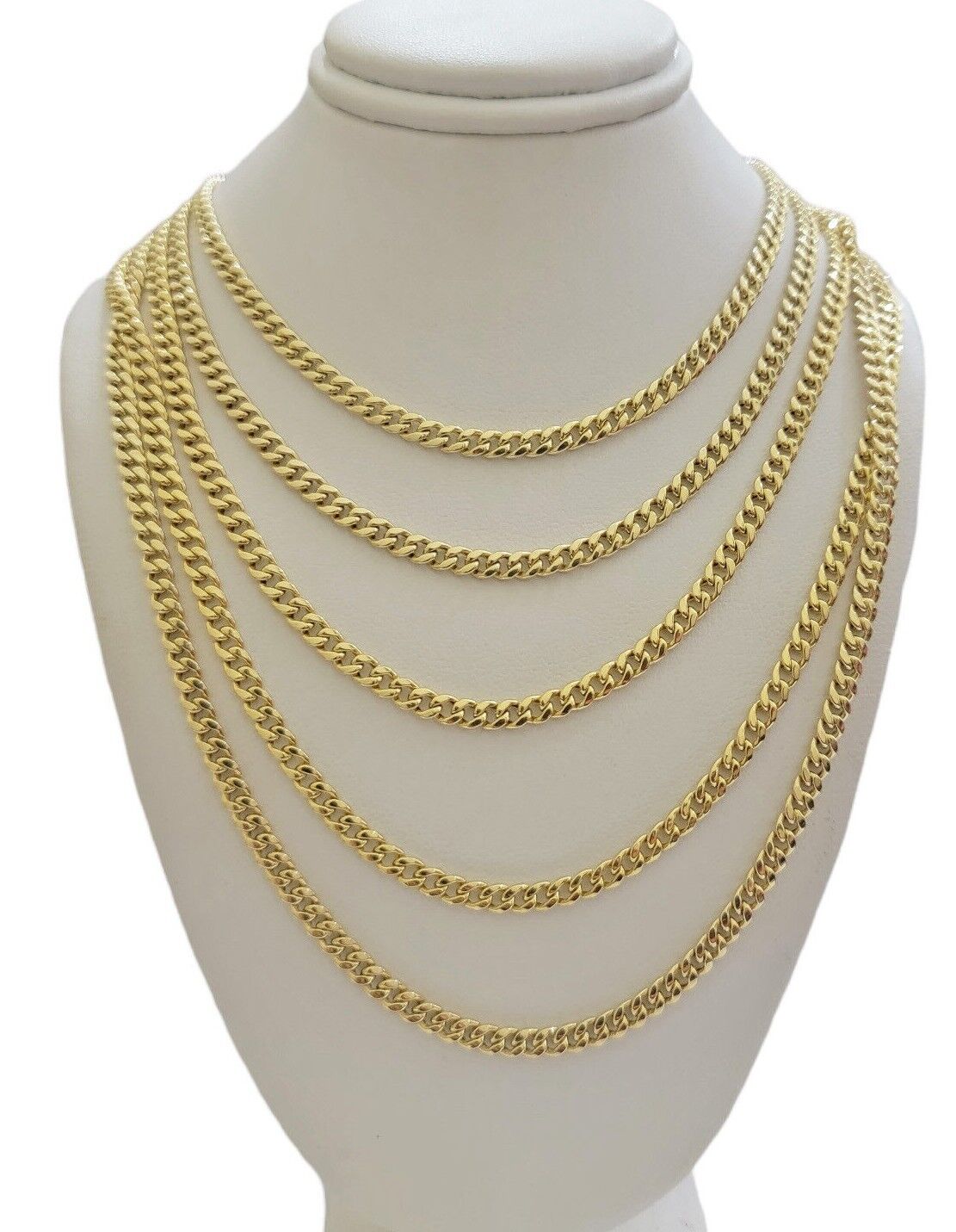 Real 10k Yellow Gold chain Miami Cuban Link 4mm 16 - 26" Necklace For Pendant 10kt - GoldenlinQ