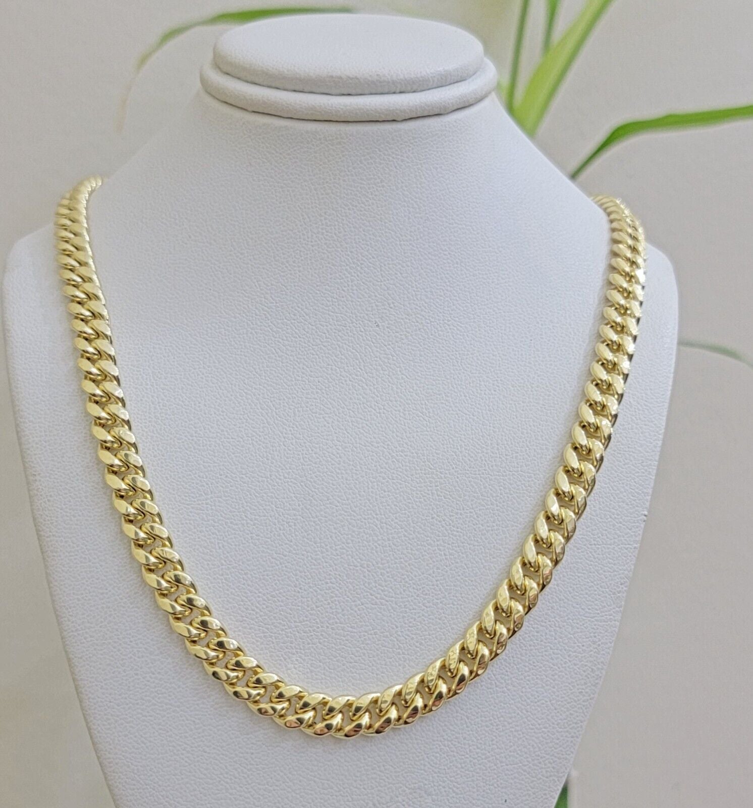 Real 10k Yellow Gold Chain Necklace 7mm Miami Cuban Link 20 inch Men Women 10KT - GoldenlinQ