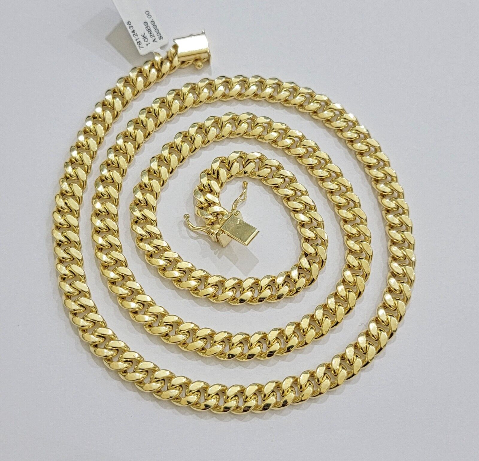 Real 10k Yellow Gold Chain Necklace 7mm Miami Cuban Link 20 inch Men Women 10KT - GoldenlinQ