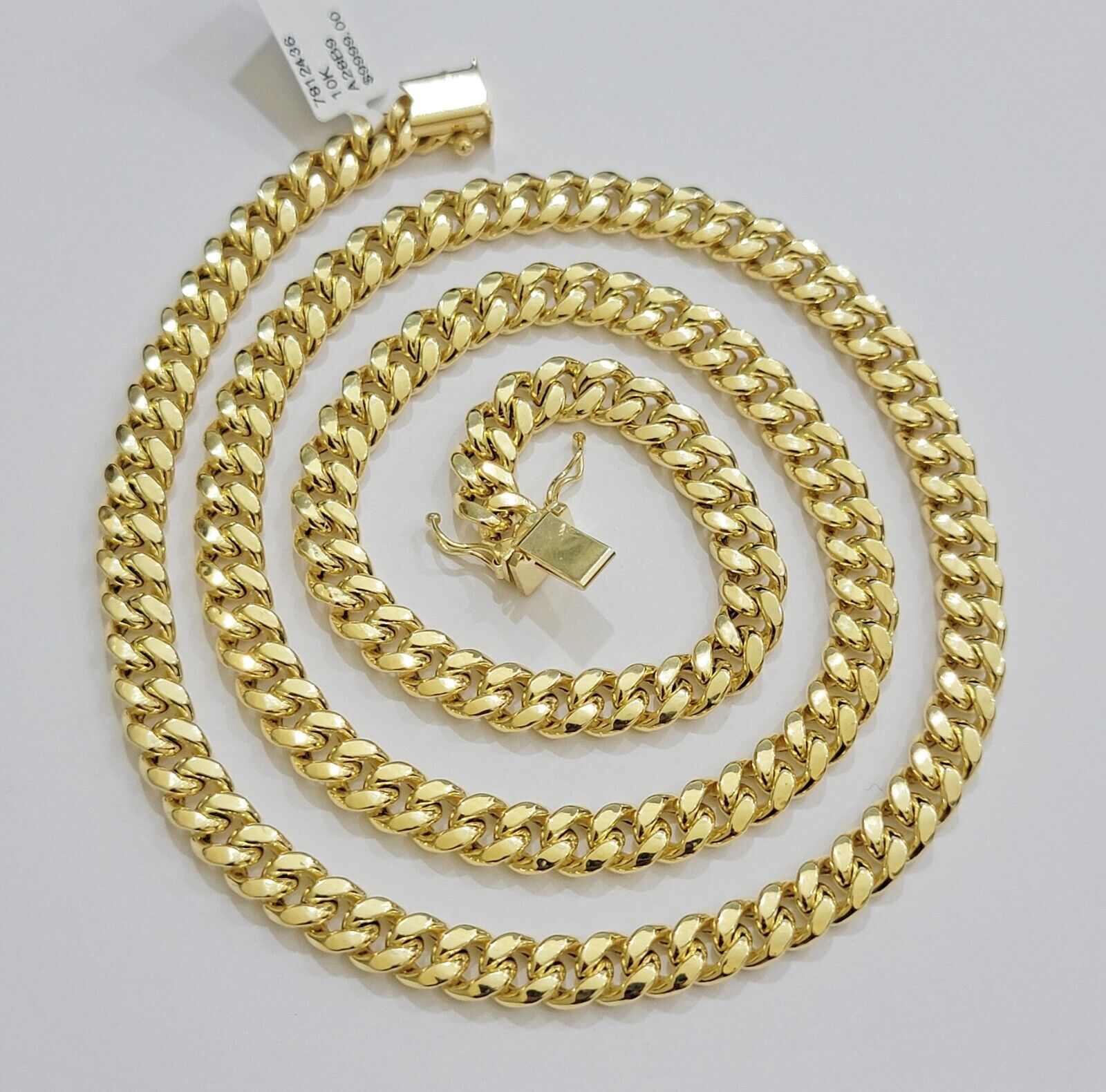 Real 10k Yellow Gold Chain Necklace 7mm Miami Cuban Link 20 inch Men Women 10KT - GoldenlinQ