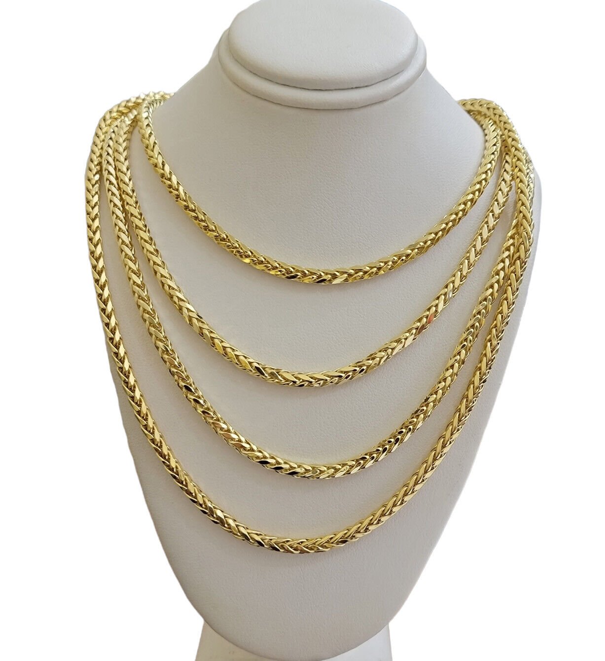 Real 10K Yellow Gold Chain Necklace Wheat Palm Spiga 16" - 30 Inch Hollow 4mm - GoldenlinQ