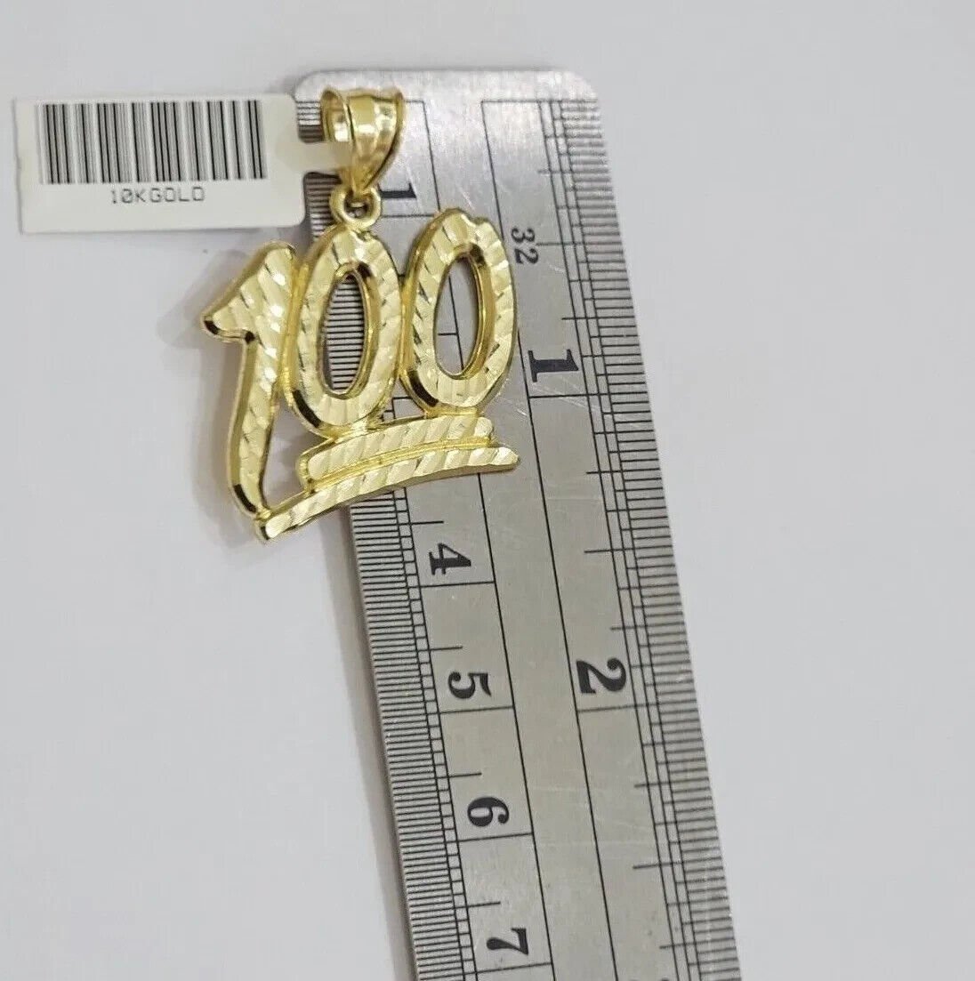 REAL 10k Yellow Gold Charm 100 pendant With Diamond Cuts For Mens - GoldenlinQ