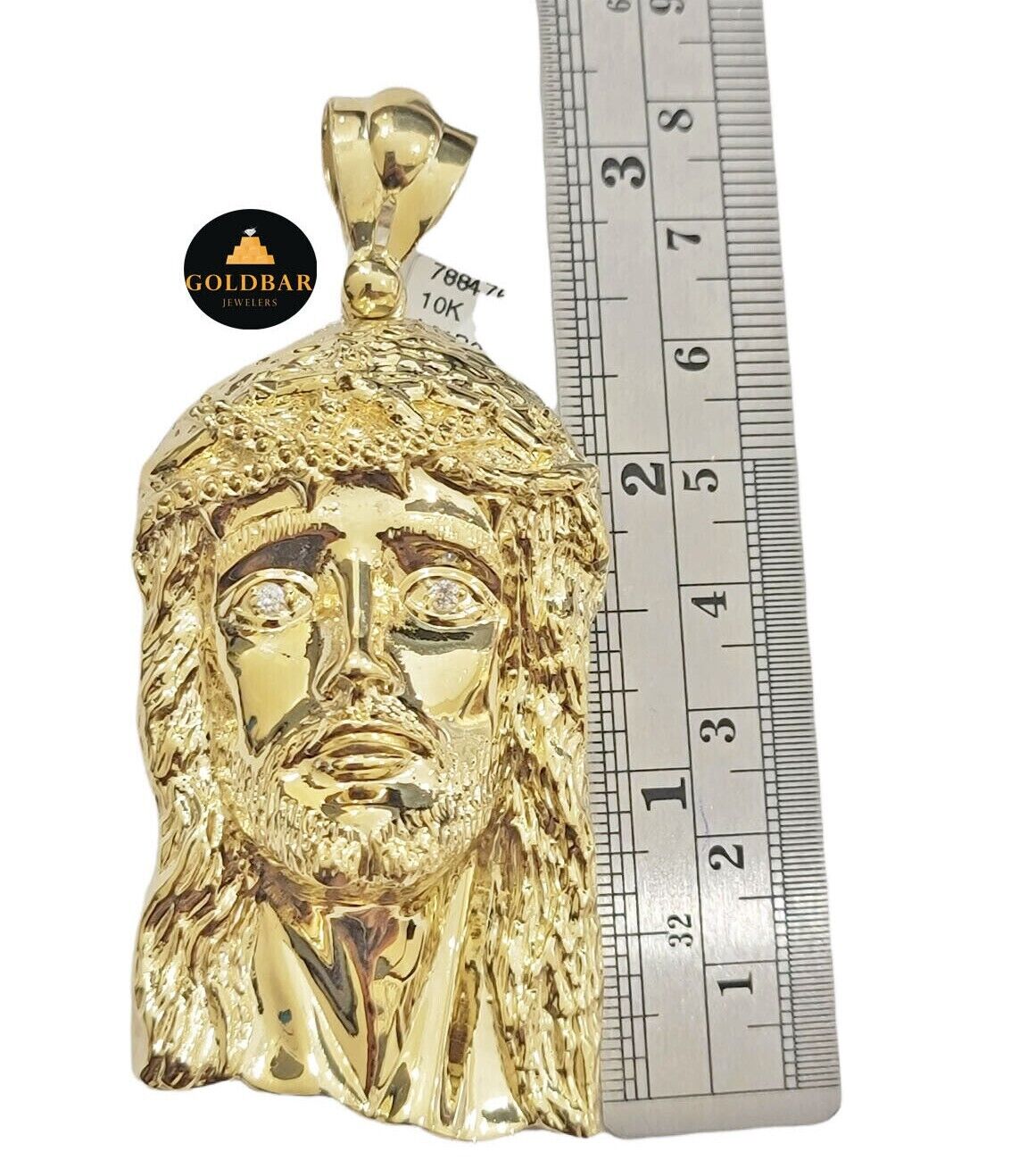 Real 10k Yellow Gold Charm Mens Pendant Jesus Face Head 3" Inch For Chain, 10KT - GoldenlinQ