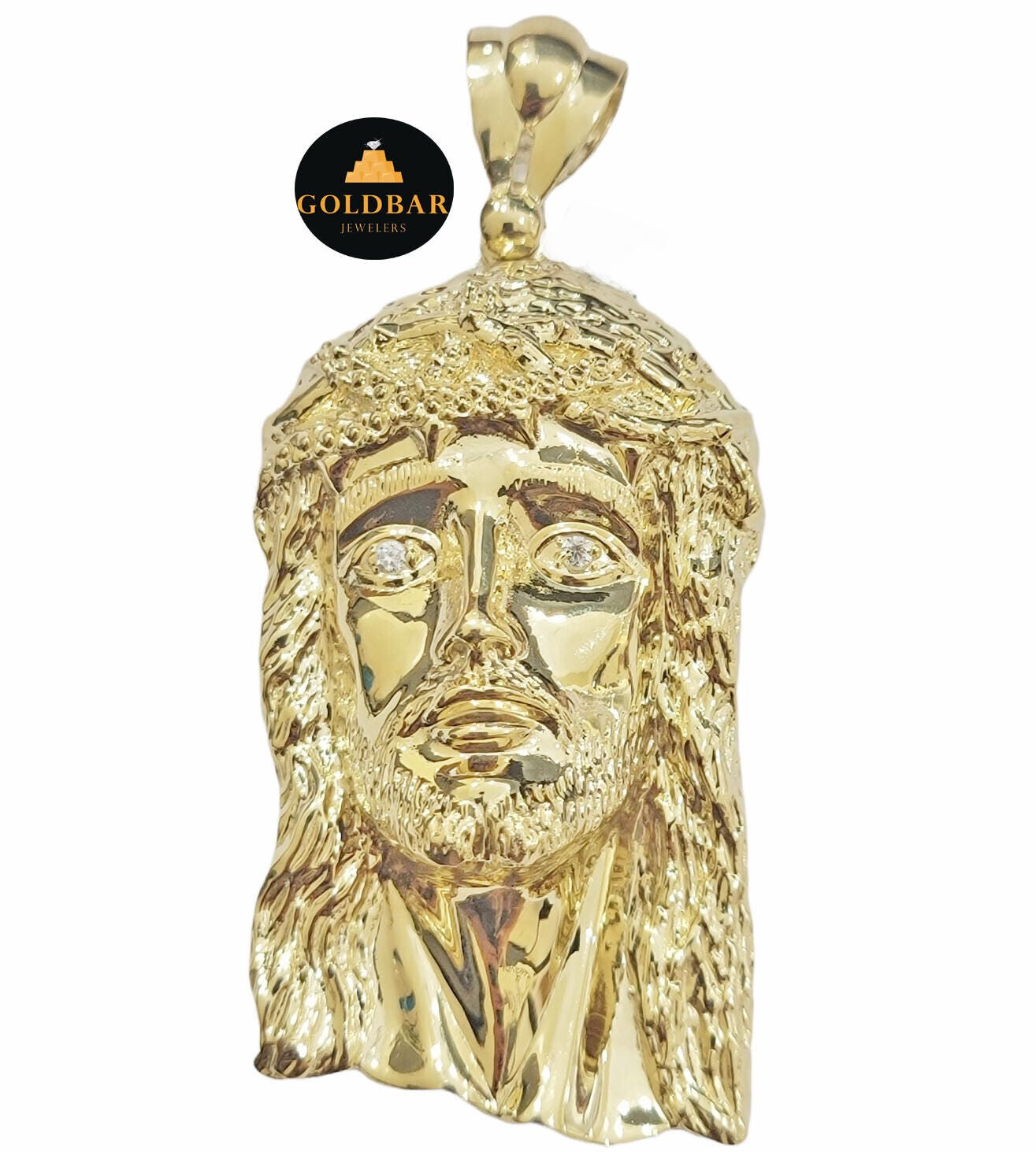 Real 10k Yellow Gold Charm Mens Pendant Jesus Face Head 3" Inch For Chain, 10KT - GoldenlinQ