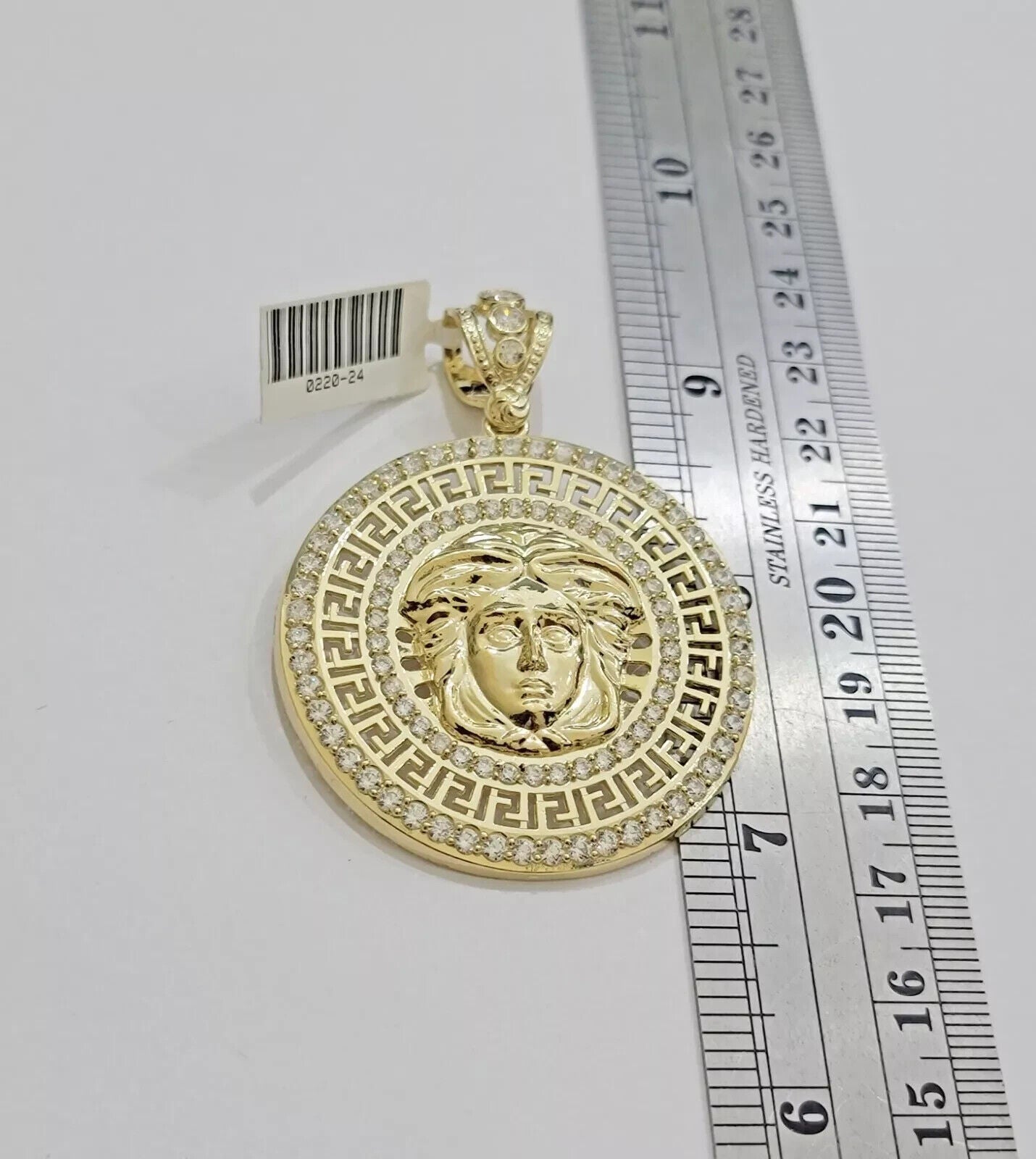 Real 10k Yellow Gold Charm Pendant Circular Round Head With Stones Unique Design - GoldenlinQ