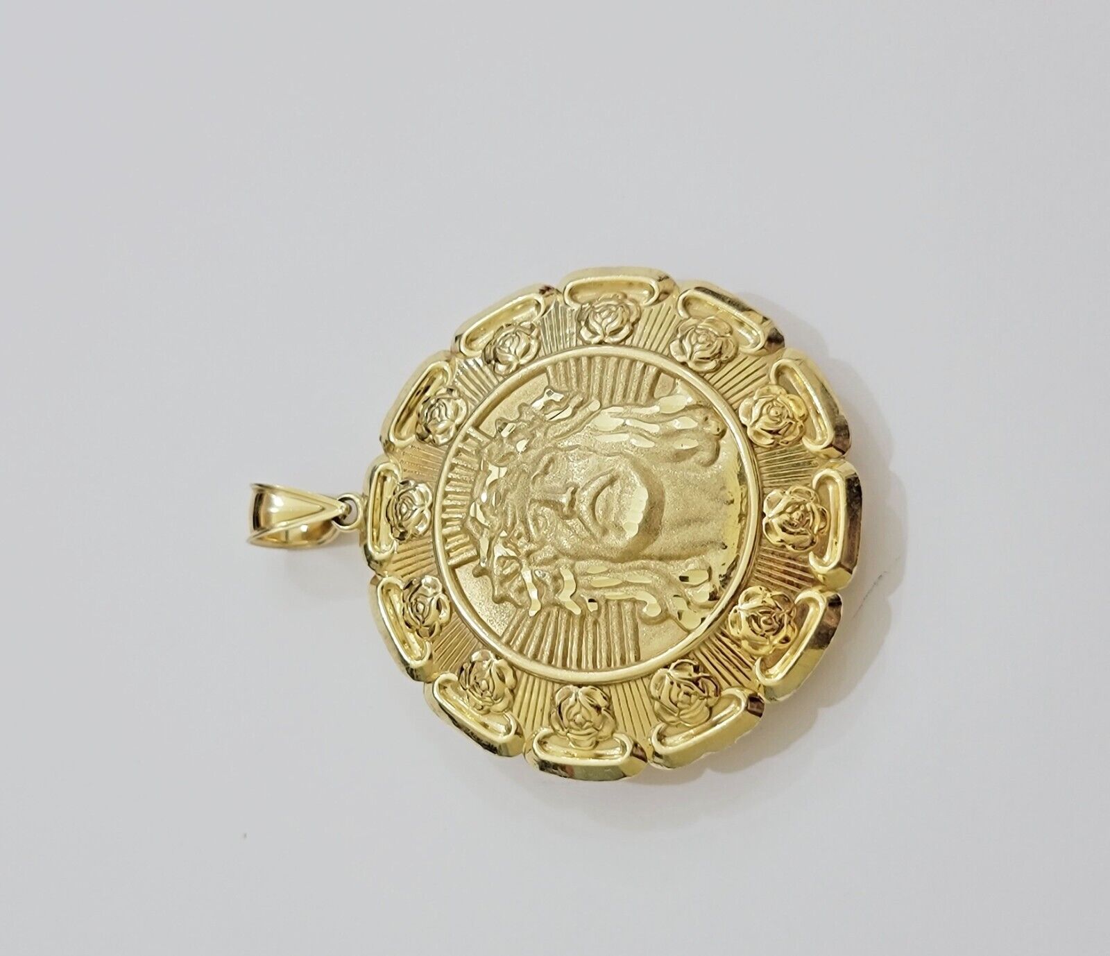 Real 10k Yellow Gold Charm Pendant Jesus Head Face & Virgin Mary 10KT For Men's - GoldenlinQ
