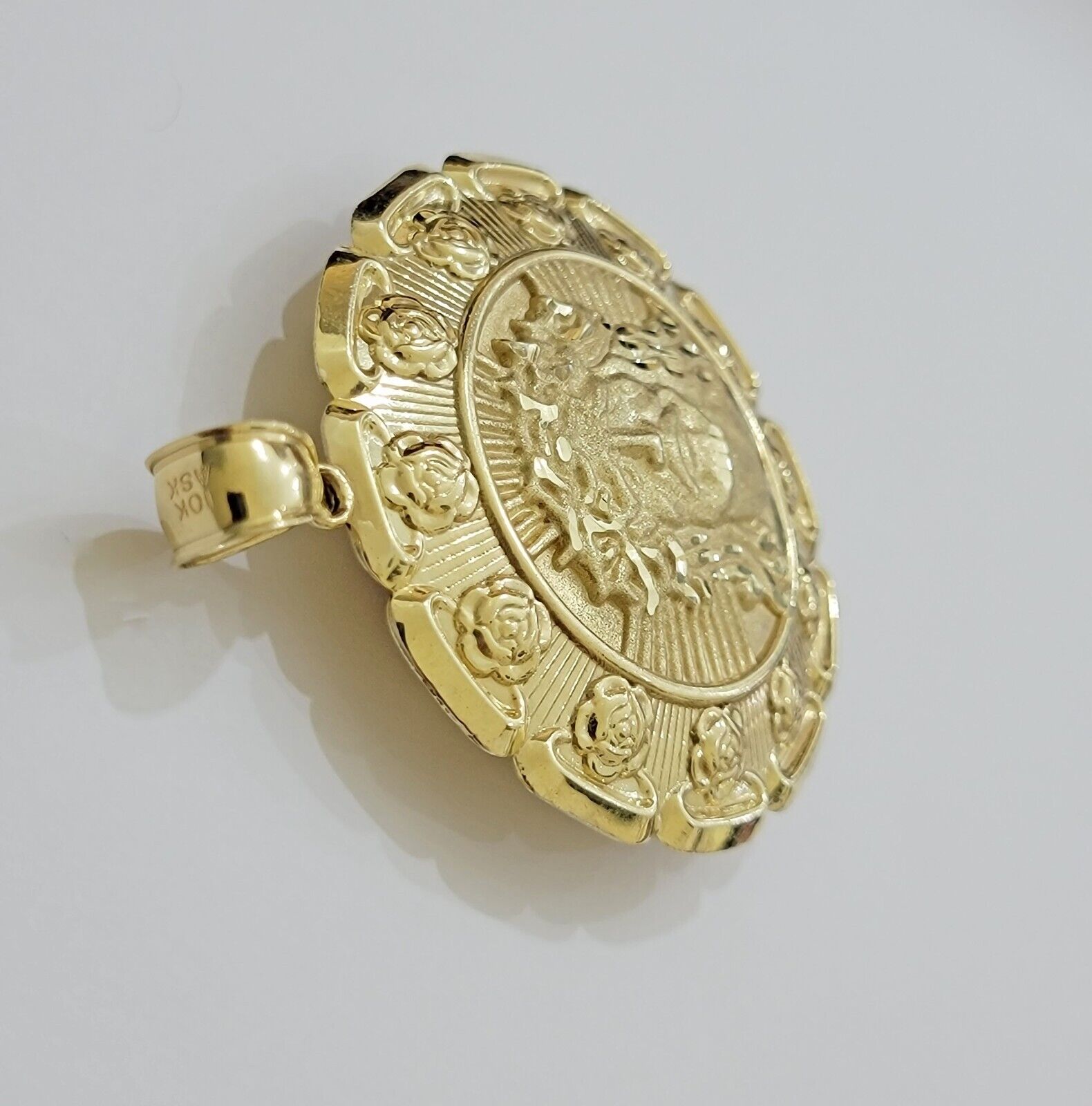 Real 10k Yellow Gold Charm Pendant Jesus Head Face & Virgin Mary 10KT For Men's - GoldenlinQ