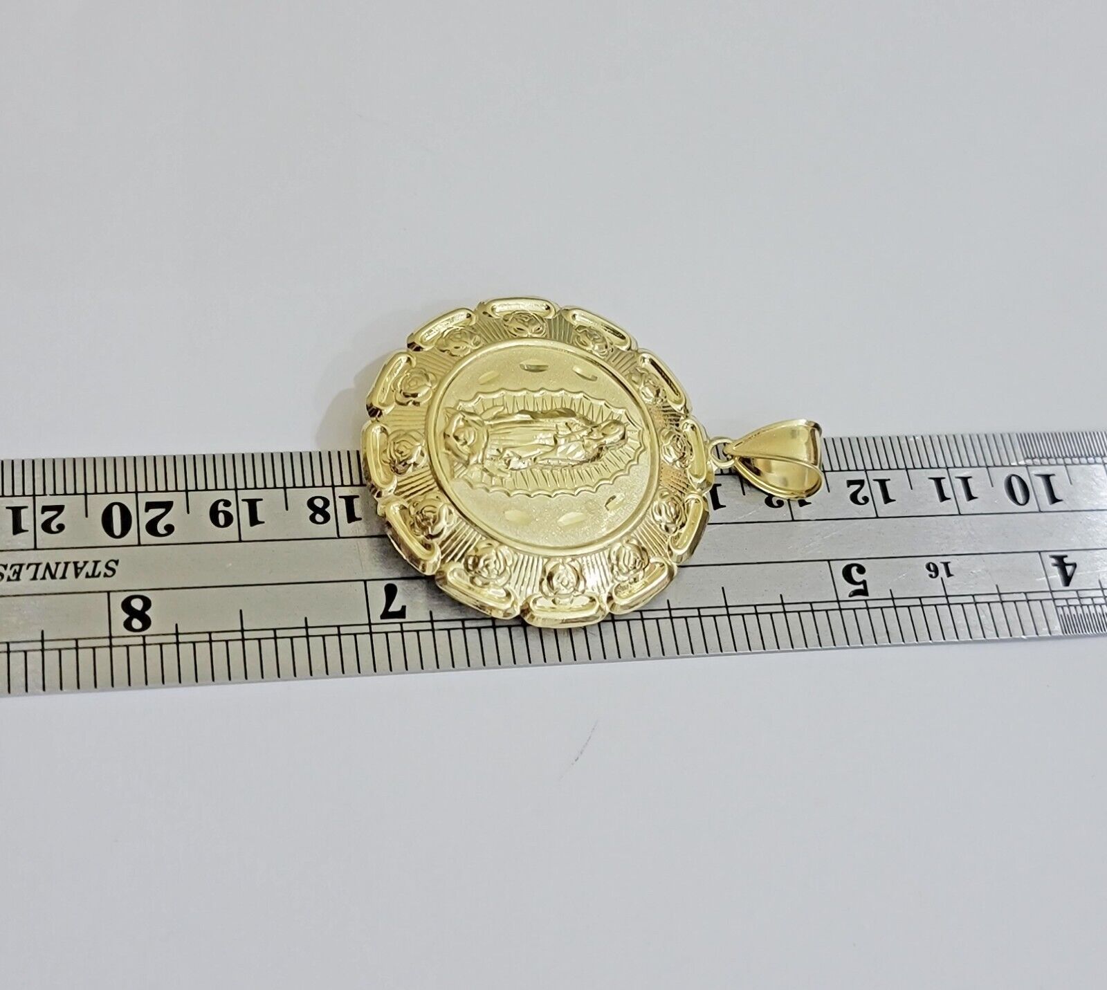 Real 10k Yellow Gold Charm Pendant Jesus Head Face & Virgin Mary 2 Inch 10KT Men - GoldenlinQ