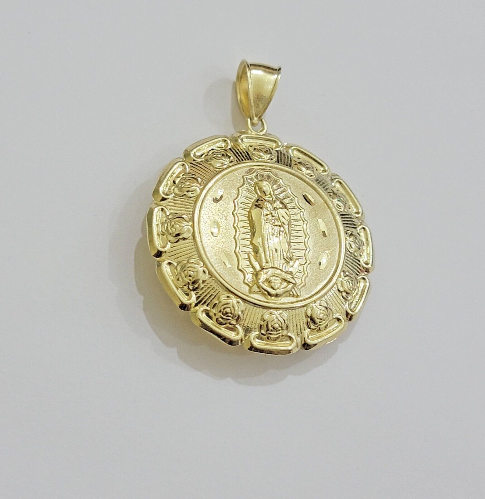 Real 10k Yellow Gold Charm Pendant Jesus Head Face & Virgin Mary 2 Inch 10KT Men - GoldenlinQ