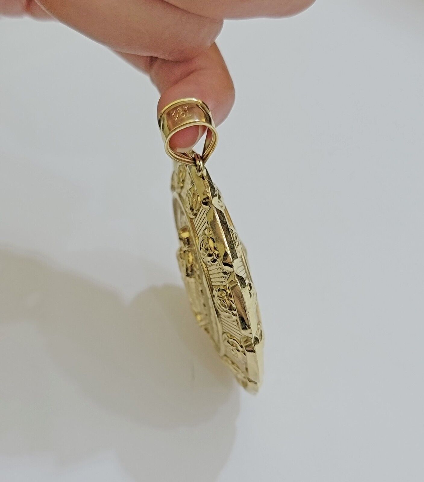 Real 10k Yellow Gold Charm Pendant Jesus Head Face & Virgin Mary 2 Inch 10KT Men - GoldenlinQ