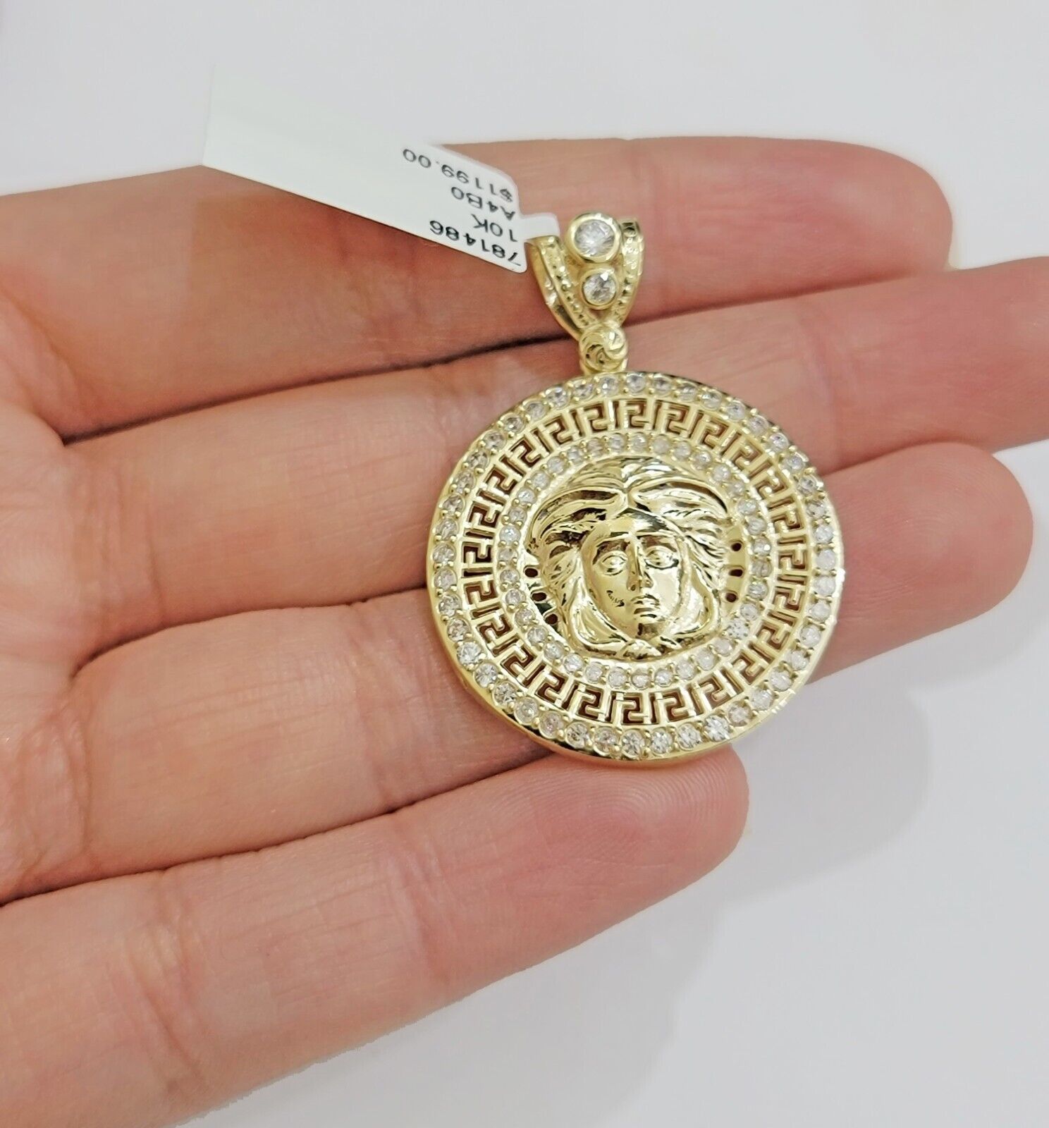Real 10k Yellow Gold Charm Pendant Medusa Head 1.5" With Stones 10kt for Chain - GoldenlinQ