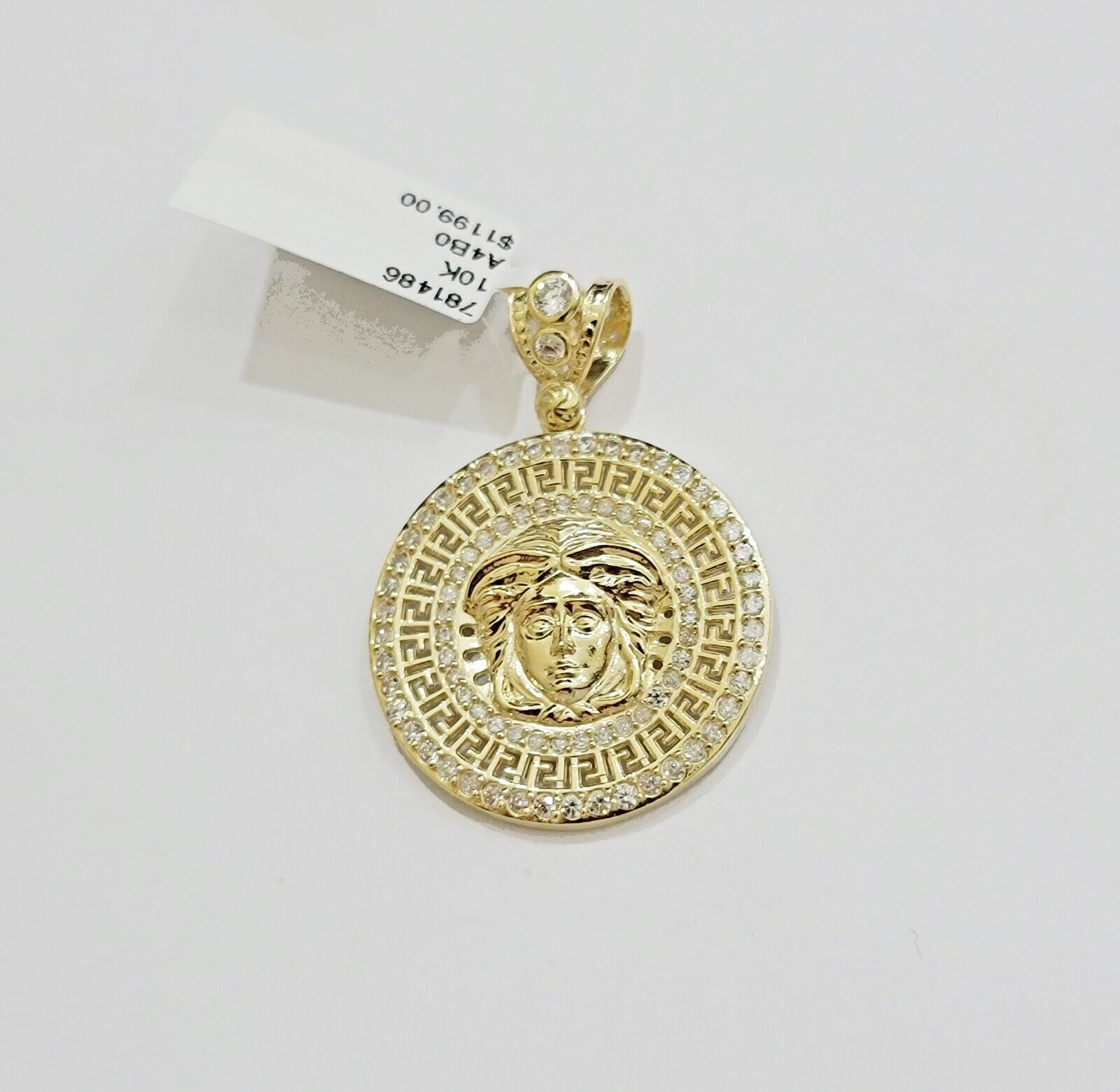 Real 10k Yellow Gold Charm Pendant Medusa Head 1.5" With Stones 10kt for Chain - GoldenlinQ