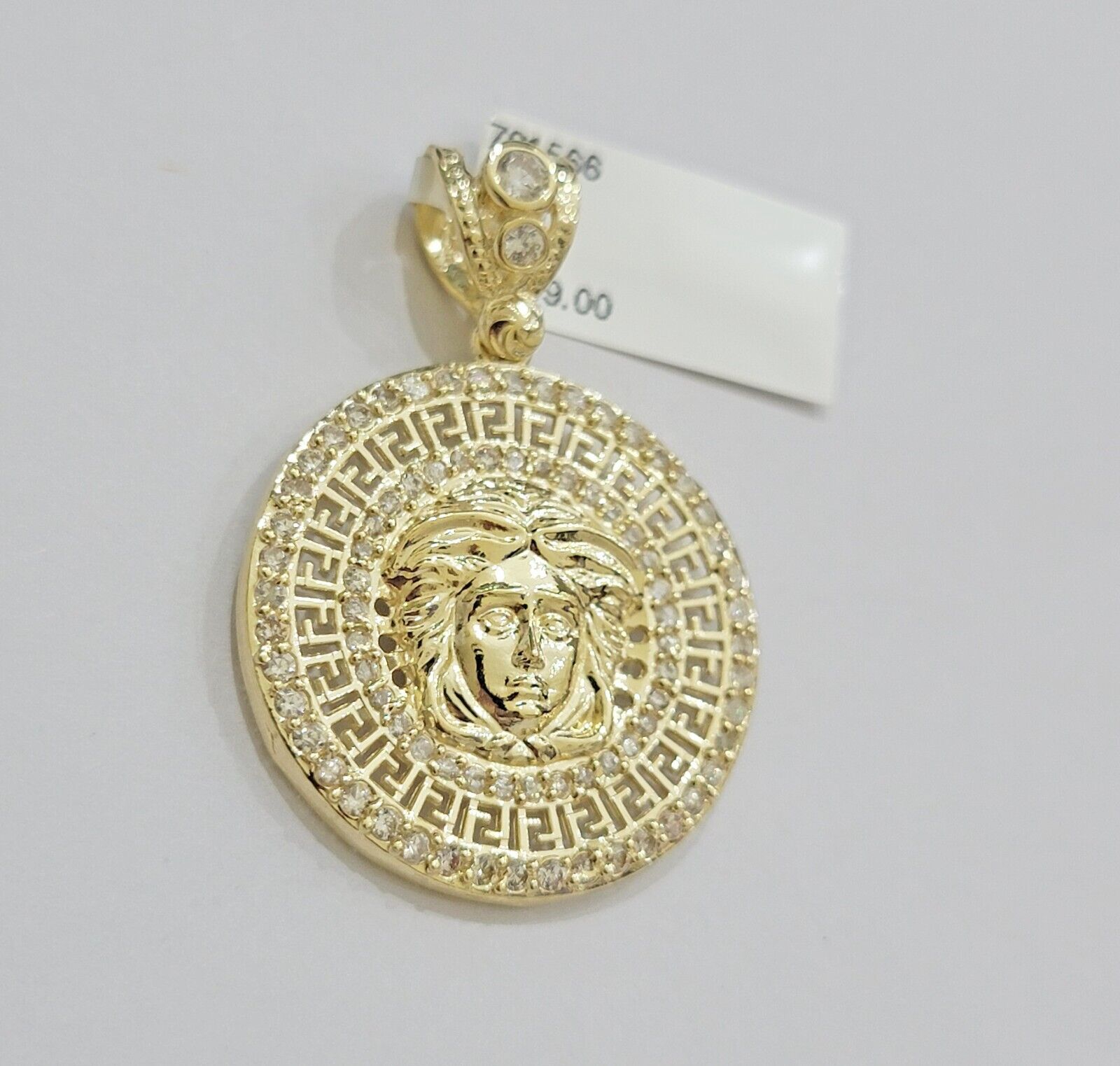 Real 10k Yellow Gold Charm Pendant Medusa Head 1.5" With Stones 10kt for Chain - GoldenlinQ