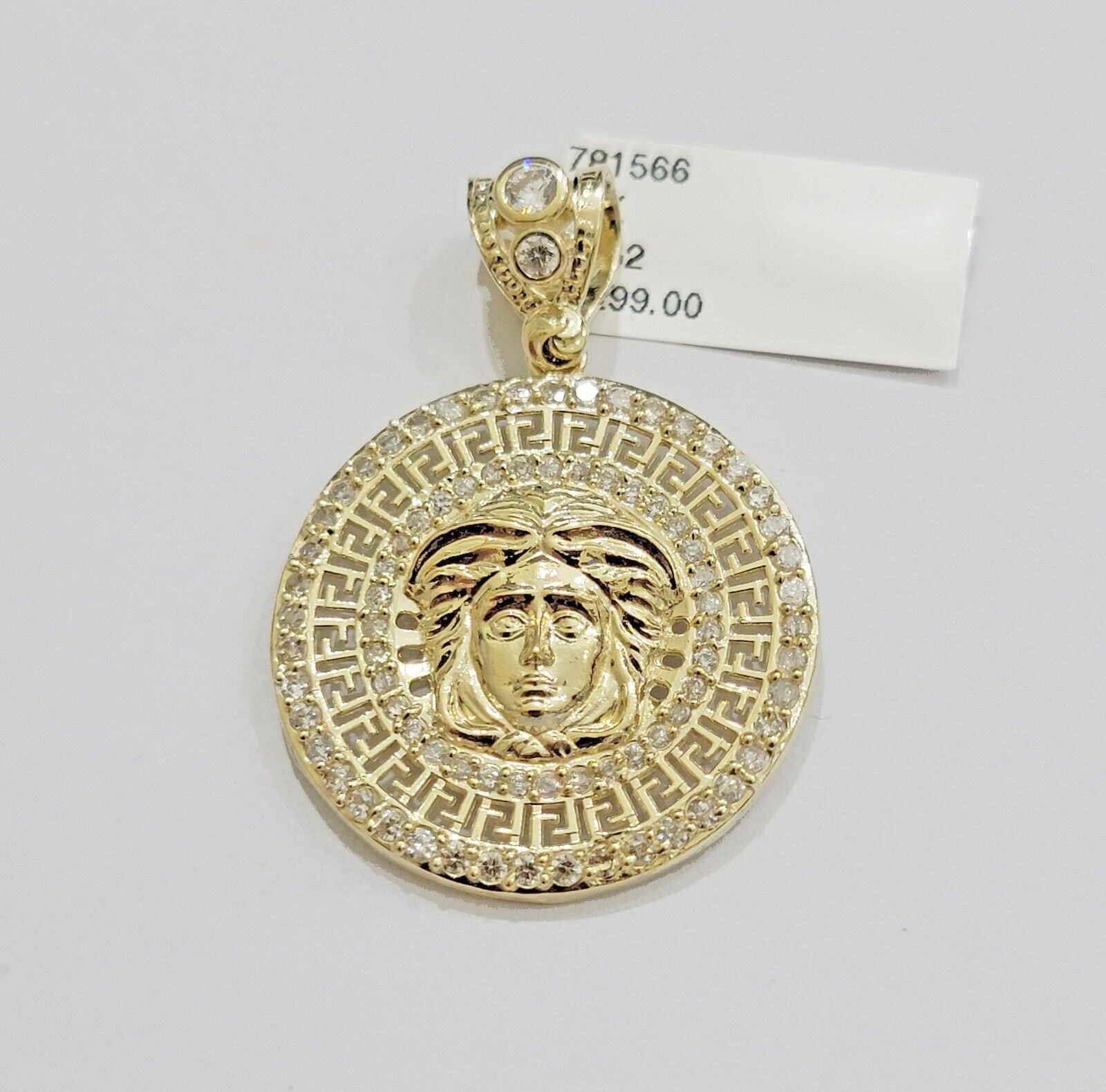Real 10k Yellow Gold Charm Pendant Medusa Head 1.5" With Stones 10kt for Chain - GoldenlinQ